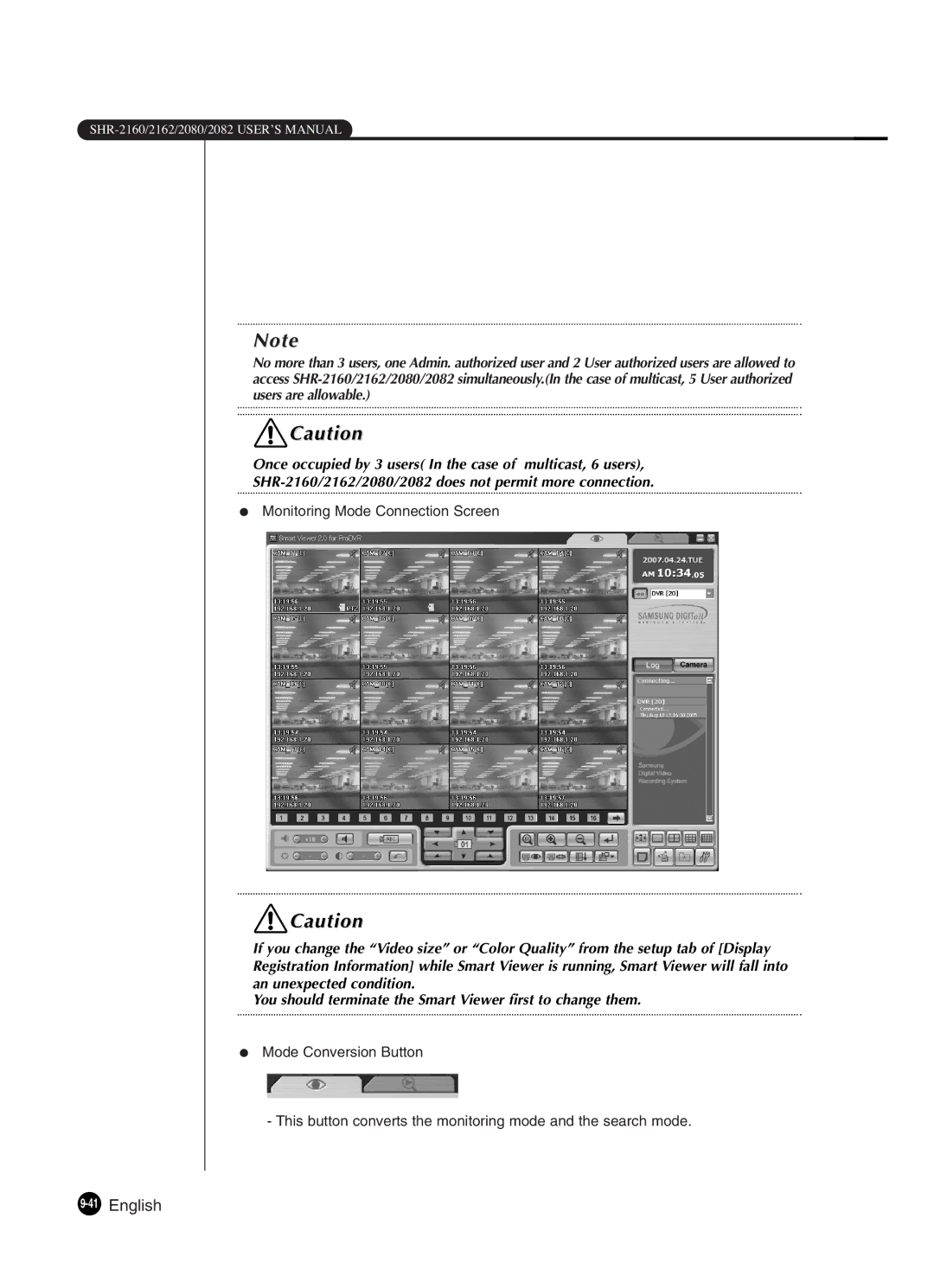 Samsung SHR-2162P250, SHR-2082P250, SHR-2080P250, SHR-2160P250, SHR-2160P2/XEC, SHR-2160P/XEC, SHR-2080P2/XEC manual 41English 