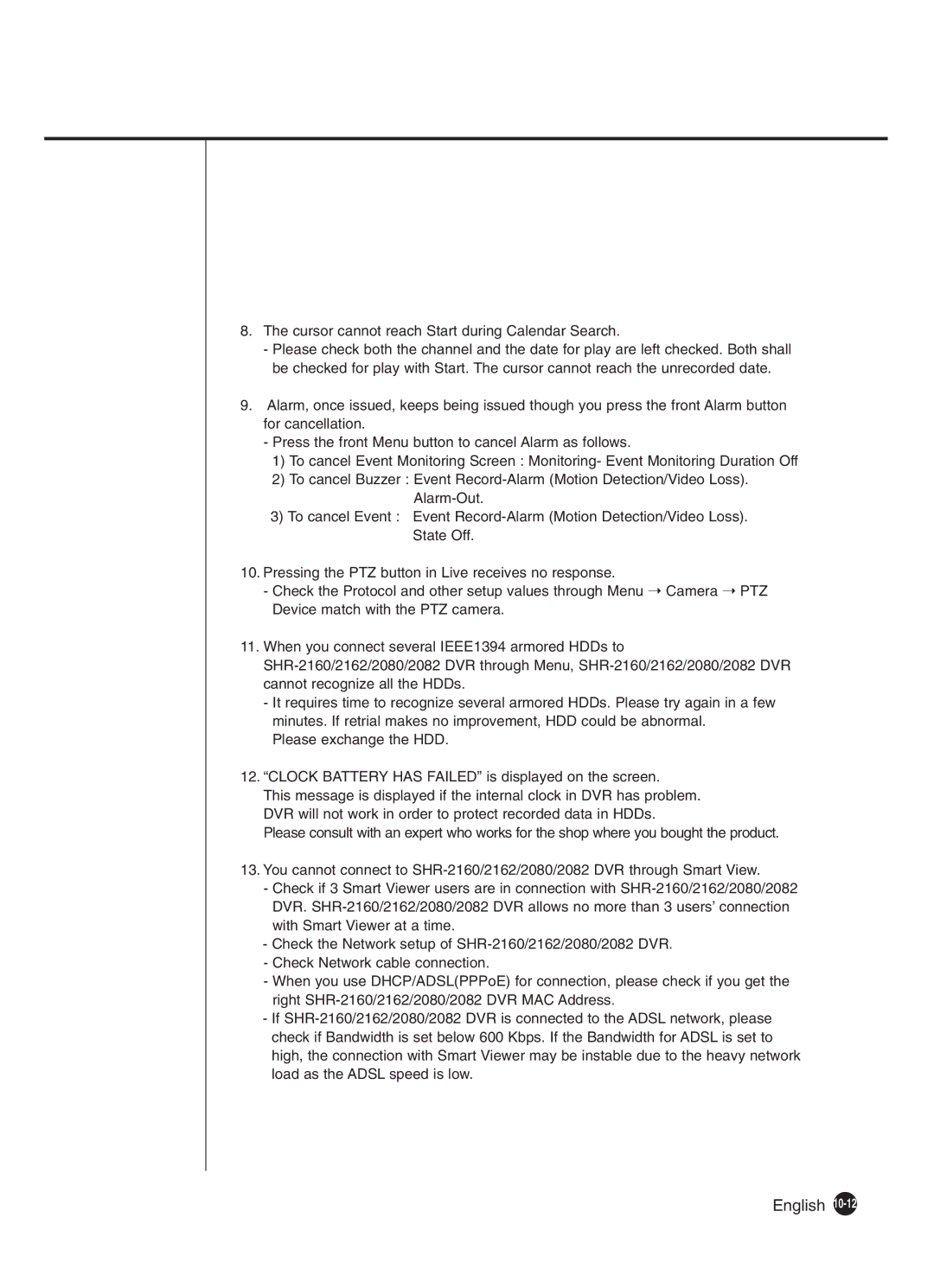 Samsung SHR-2082P250, SHR-2080P250, SHR-2160P250, SHR-2162P250 manual Cursor cannot reach Start during Calendar Search 