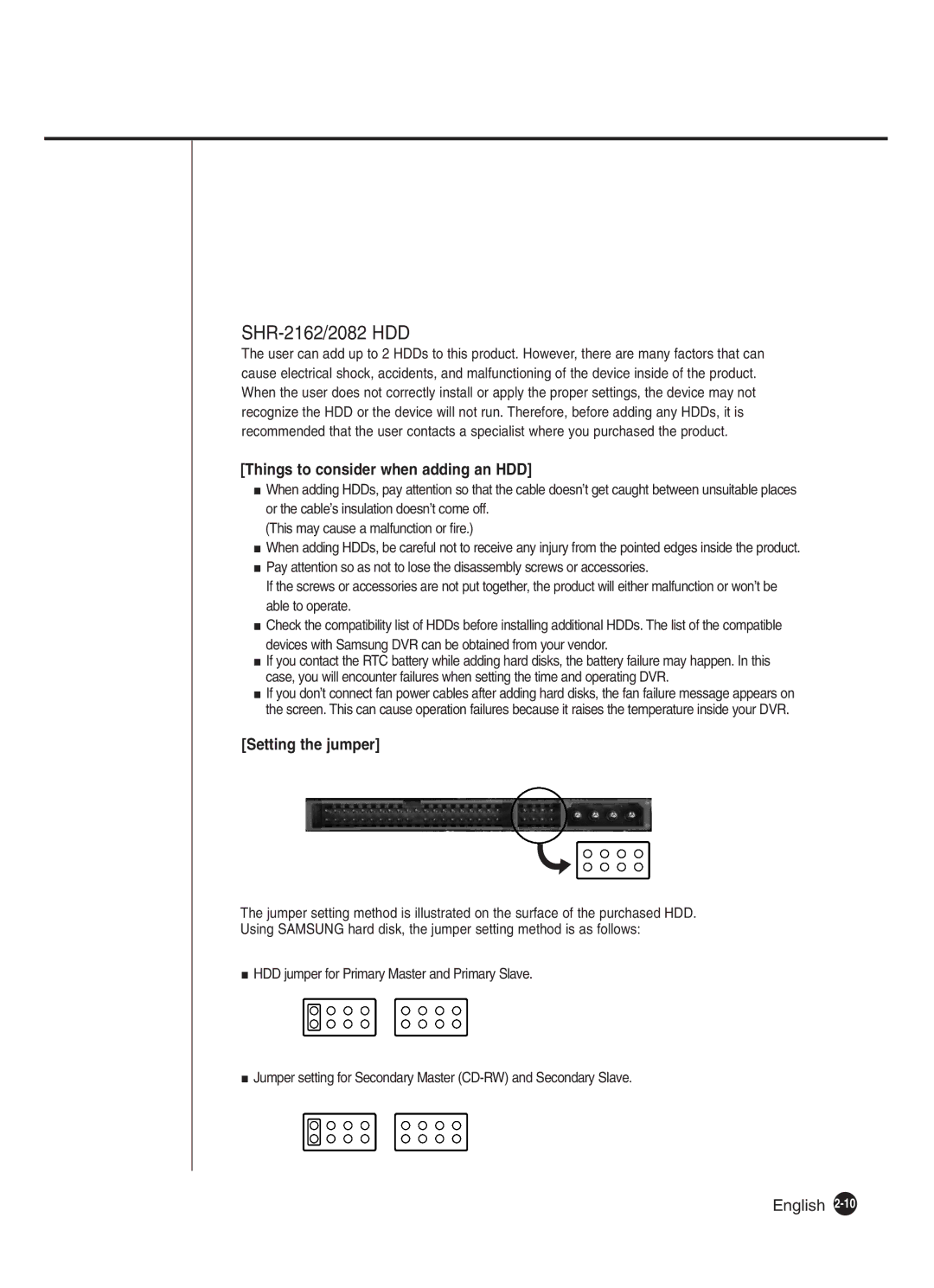 Samsung SHR-2082P250, SHR-2080P250, SHR-2160P250, SHR-2162P250, SHR-2160P2/XEC, SHR-2160P/XEC manual SHR-2162/2082 HDD 