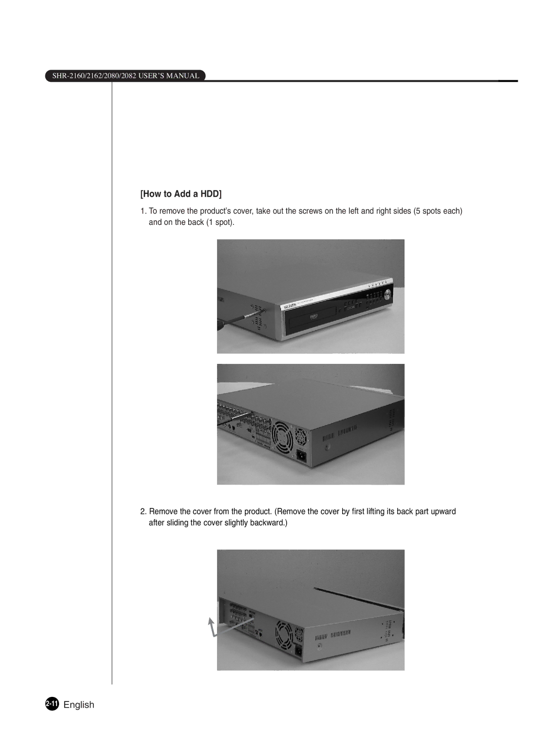 Samsung SHR-2082P250, SHR-2080P250, SHR-2160P250, SHR-2162P250, SHR-2160P2/XEC, SHR-2160P/XEC manual How to Add a HDD 