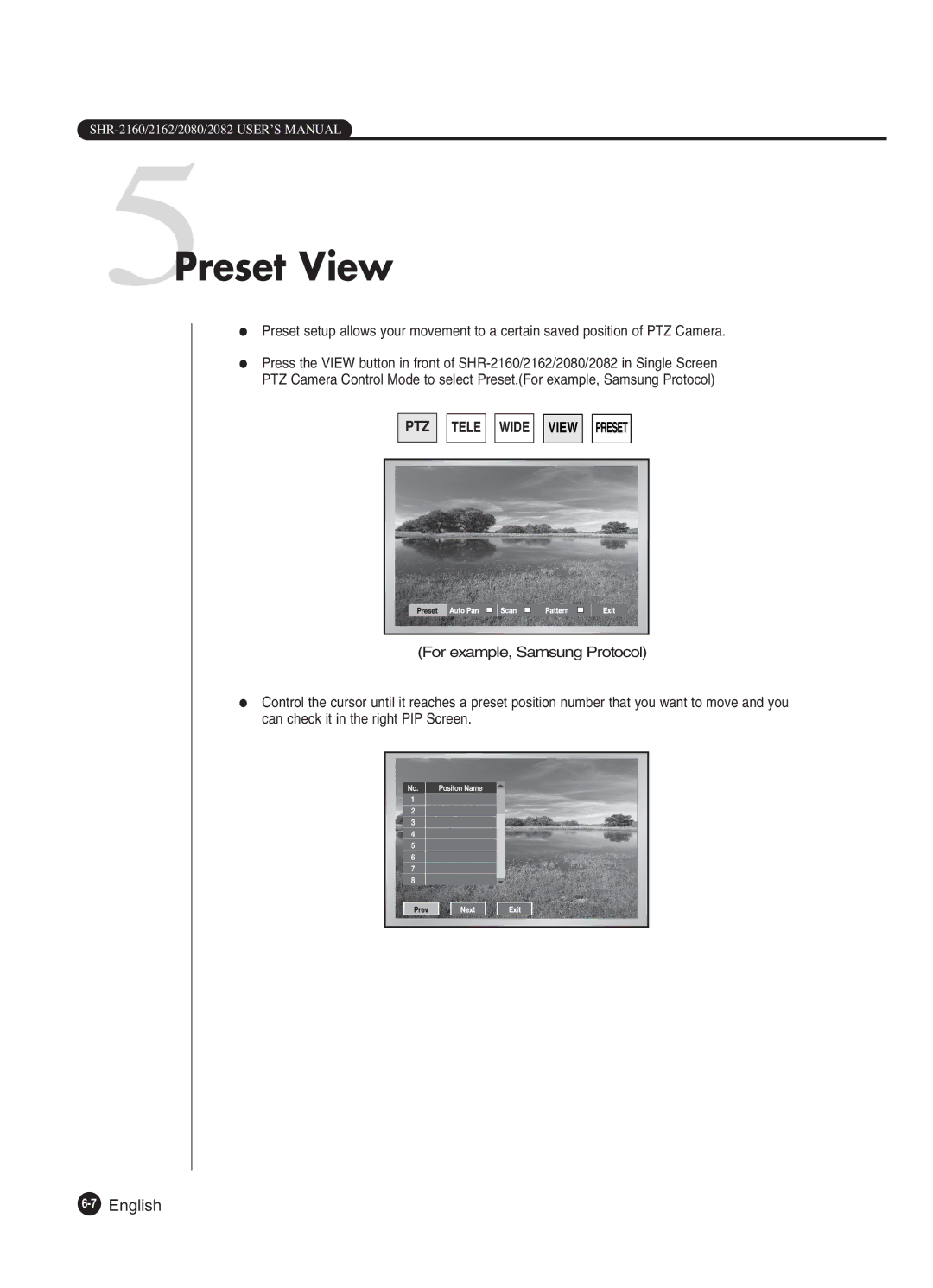 Samsung SHR-2080P2/XEC, SHR-2082P250, SHR-2080P250, SHR-2160P250, SHR-2162P250, SHR-2160P2/XEC 5Preset View, 7English 