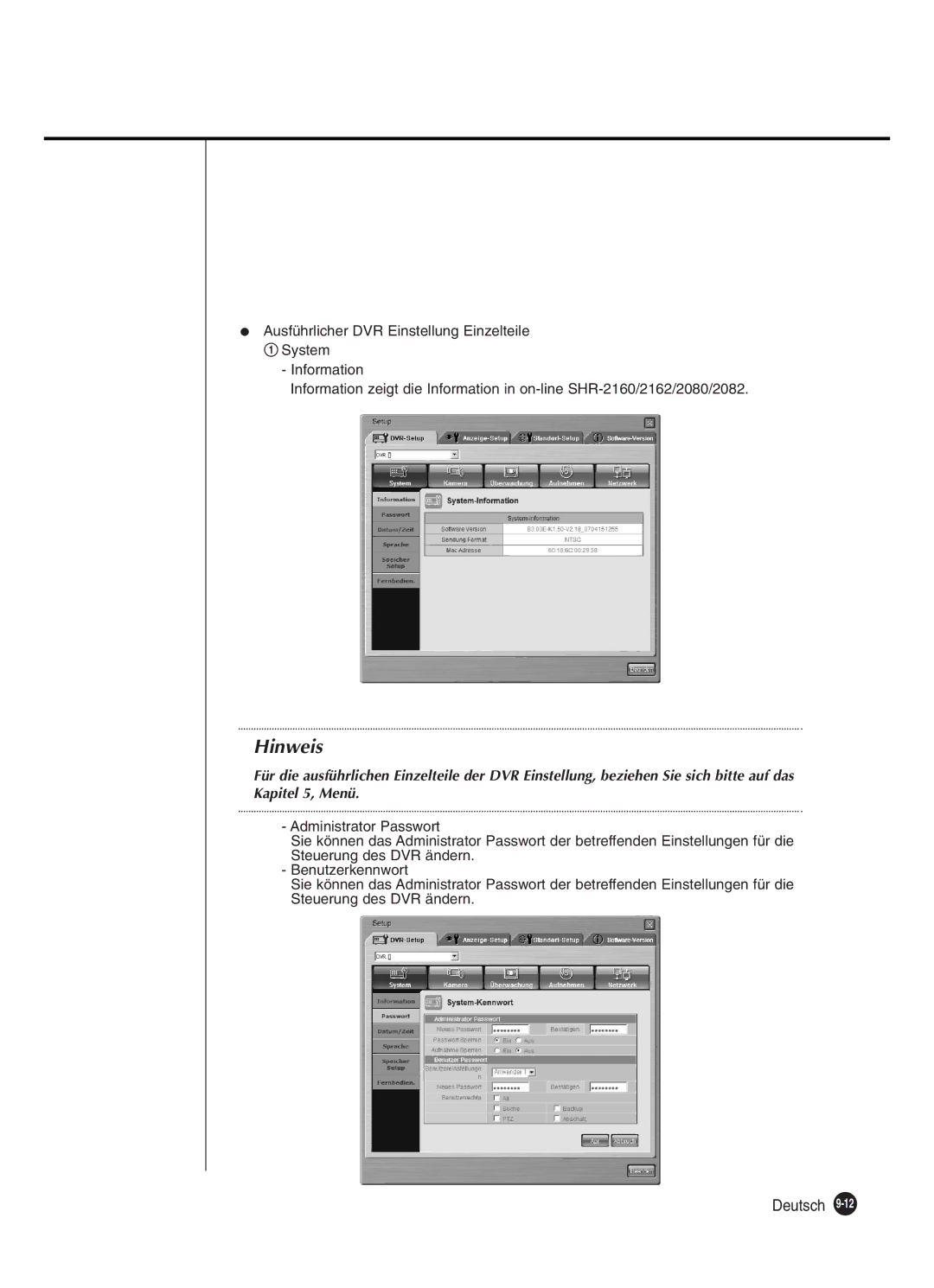 Samsung SHR-2080P250, SHR-2082P250, SHR-2160P250, SHR-2162P250 manual Hinweis 