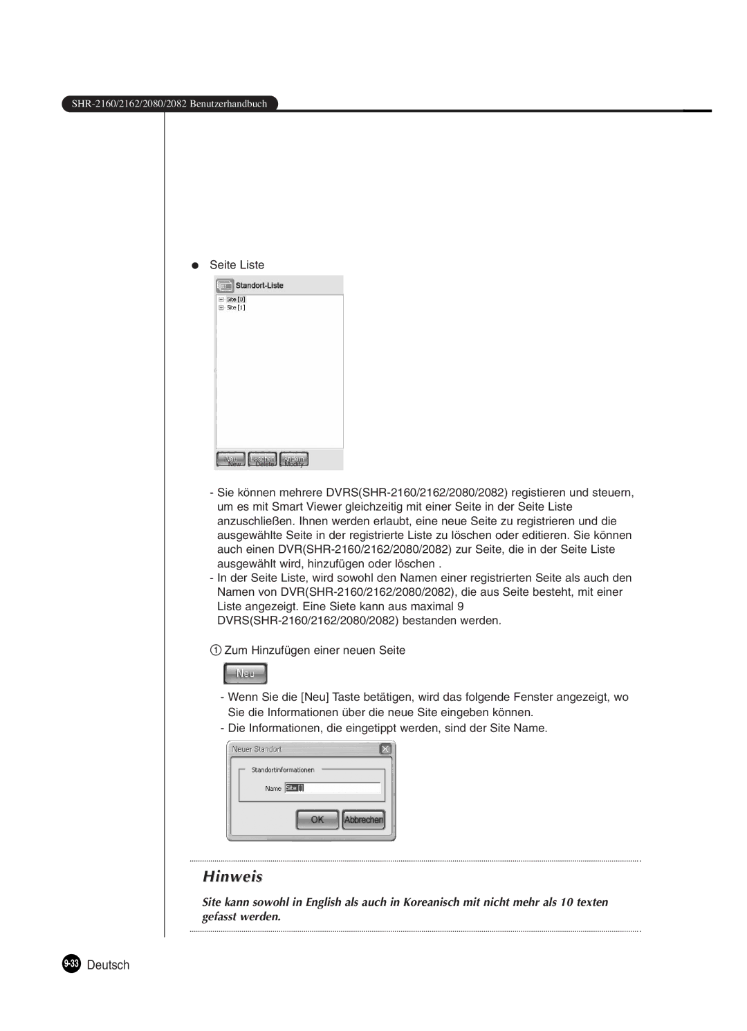 Samsung SHR-2082P250, SHR-2080P250, SHR-2160P250, SHR-2162P250 manual 33Deutsch 