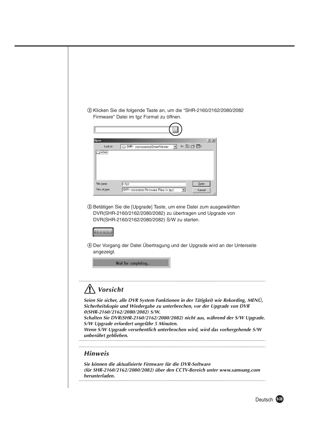 Samsung SHR-2162P250, SHR-2160P, SHR-2082P250, SHR-2080P250 manual Sie können die aktualisierte Firmware für die DVR-Software 