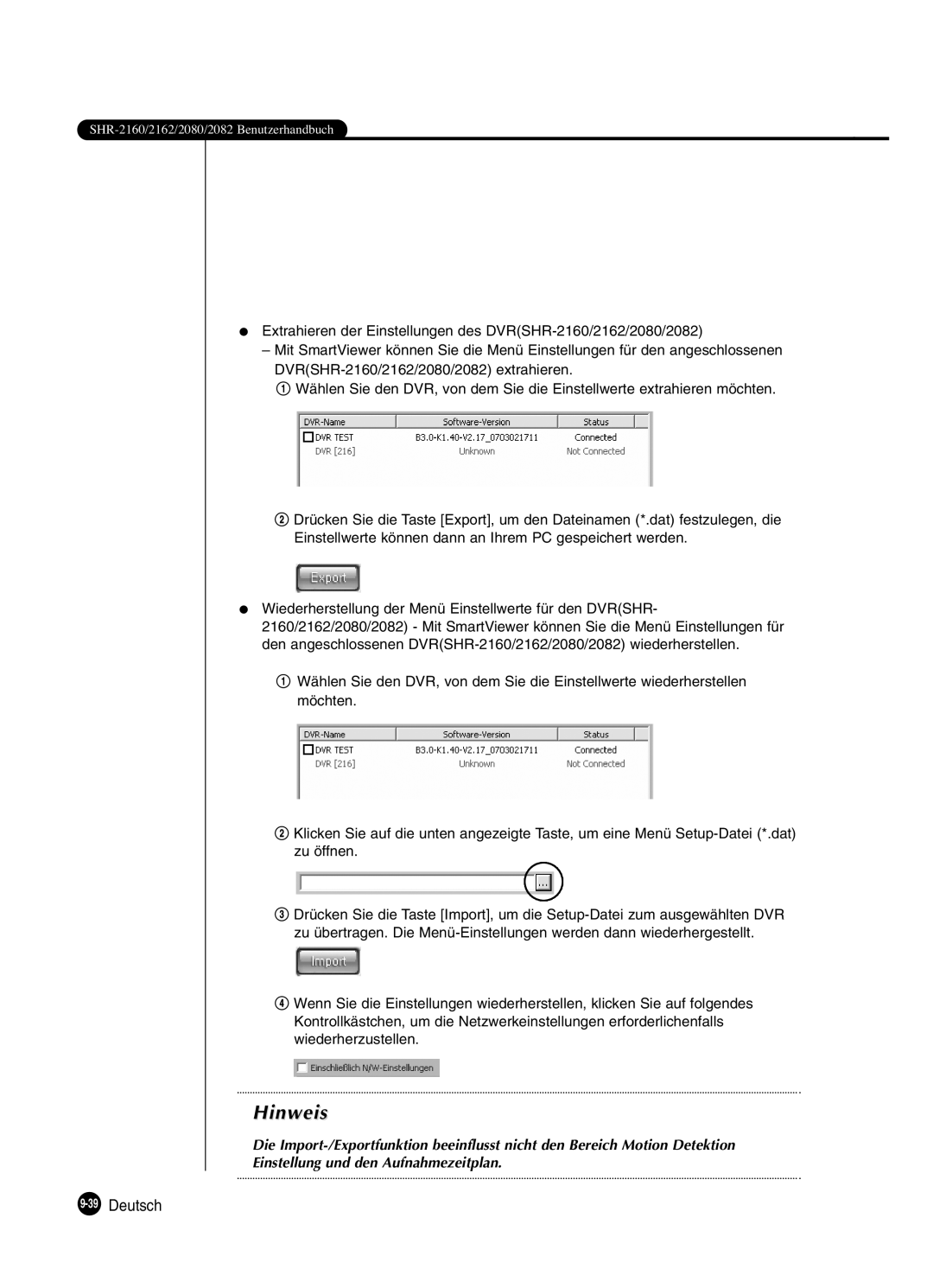 Samsung SHR-2082P250, SHR-2080P250, SHR-2160P250, SHR-2162P250 manual 39Deutsch 