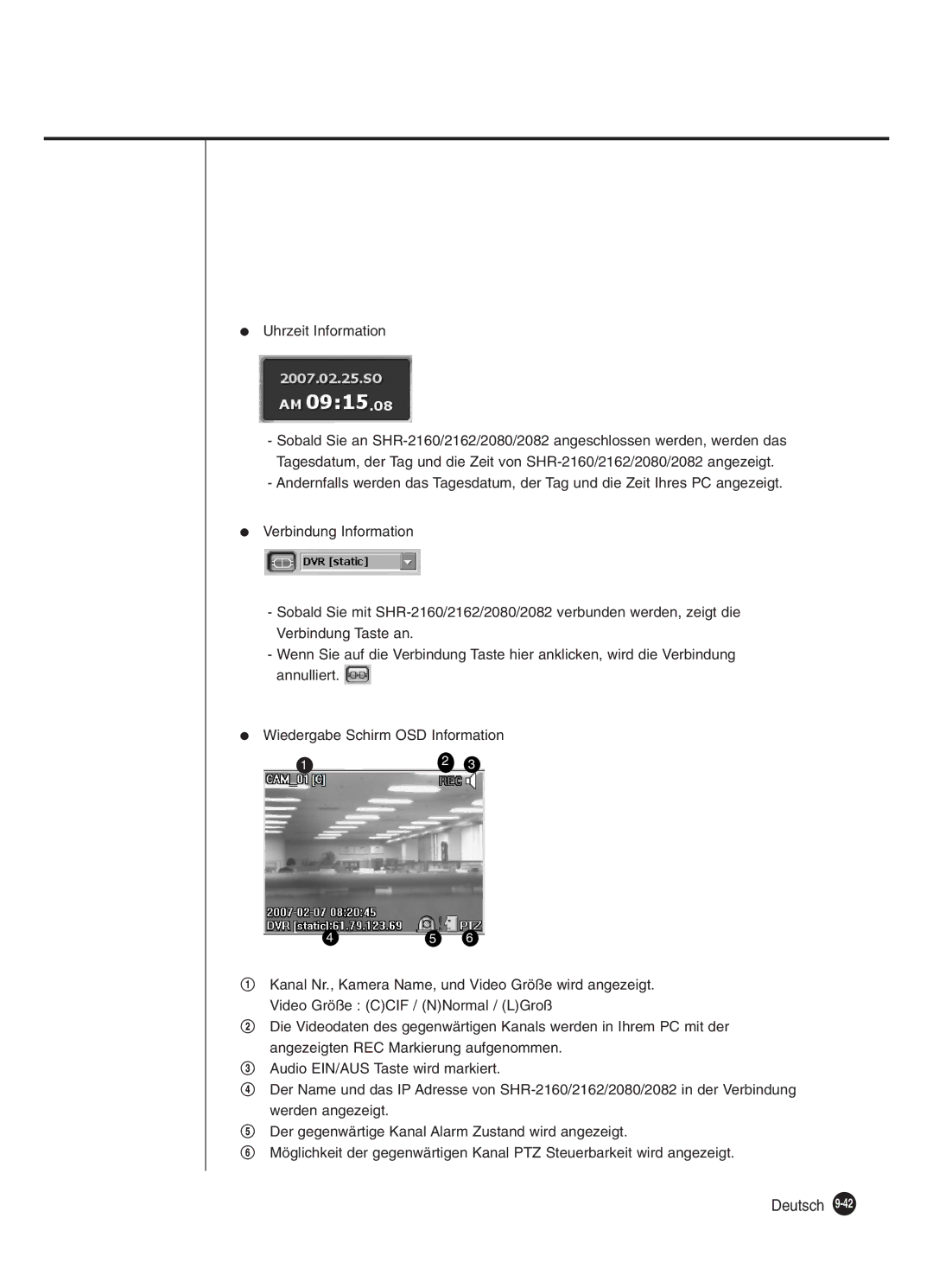 Samsung SHR-2080P250, SHR-2082P250, SHR-2160P250, SHR-2162P250 manual Uhrzeit Information 