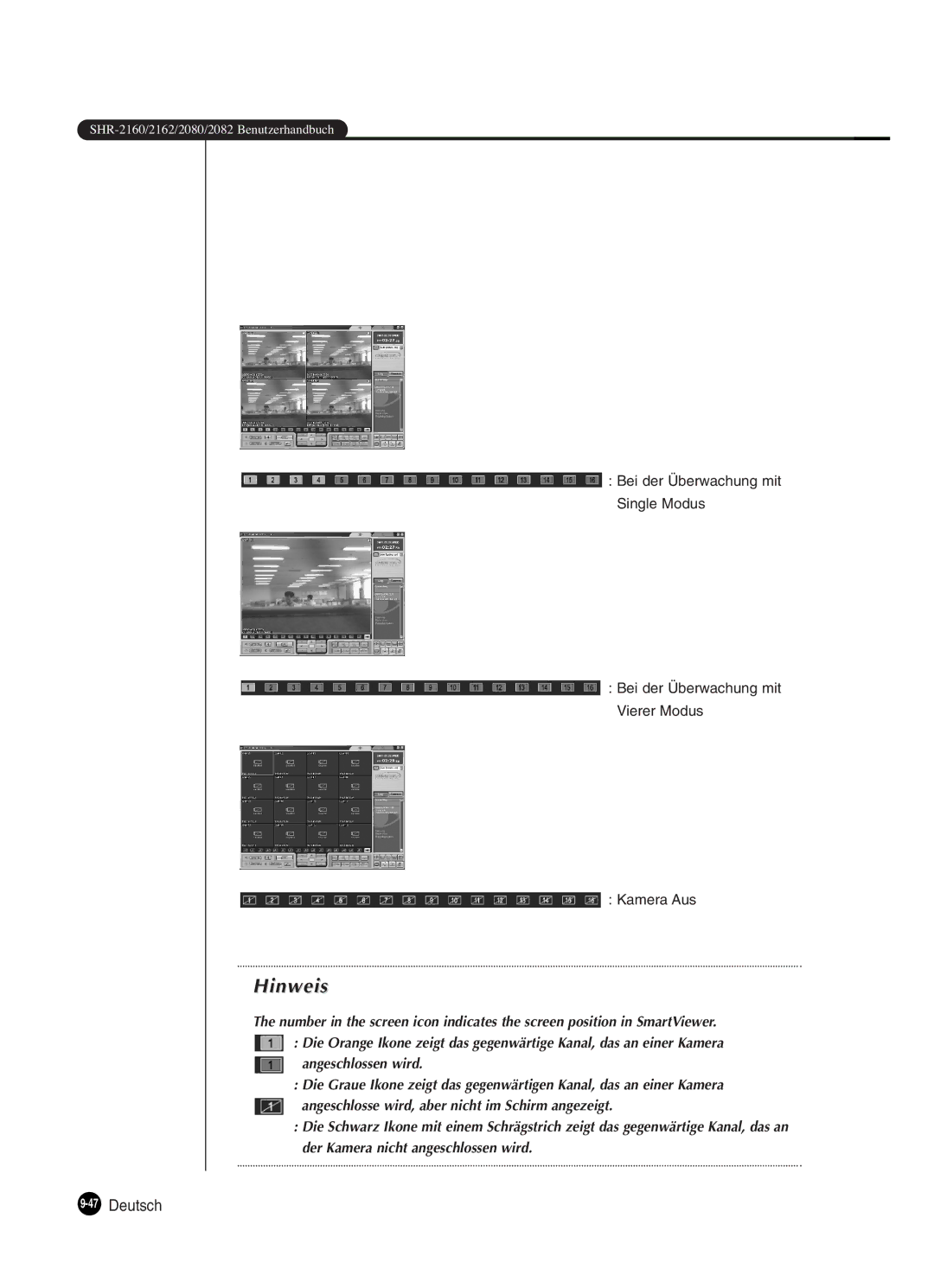 Samsung SHR-2082P250, SHR-2080P250, SHR-2160P250, SHR-2162P250 manual 47Deutsch 