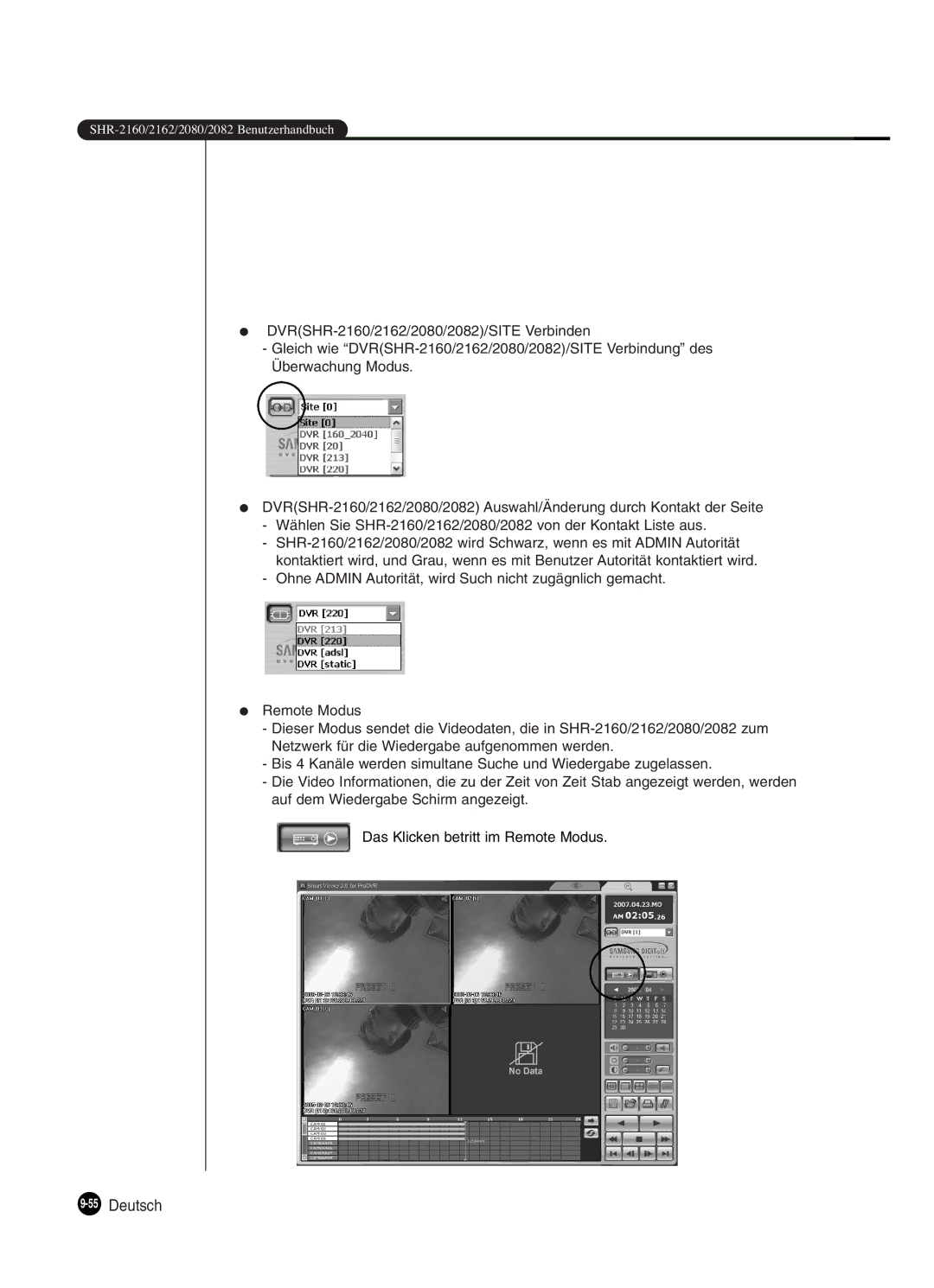 Samsung SHR-2160P250, SHR-2082P250, SHR-2080P250, SHR-2162P250 manual 55Deutsch 