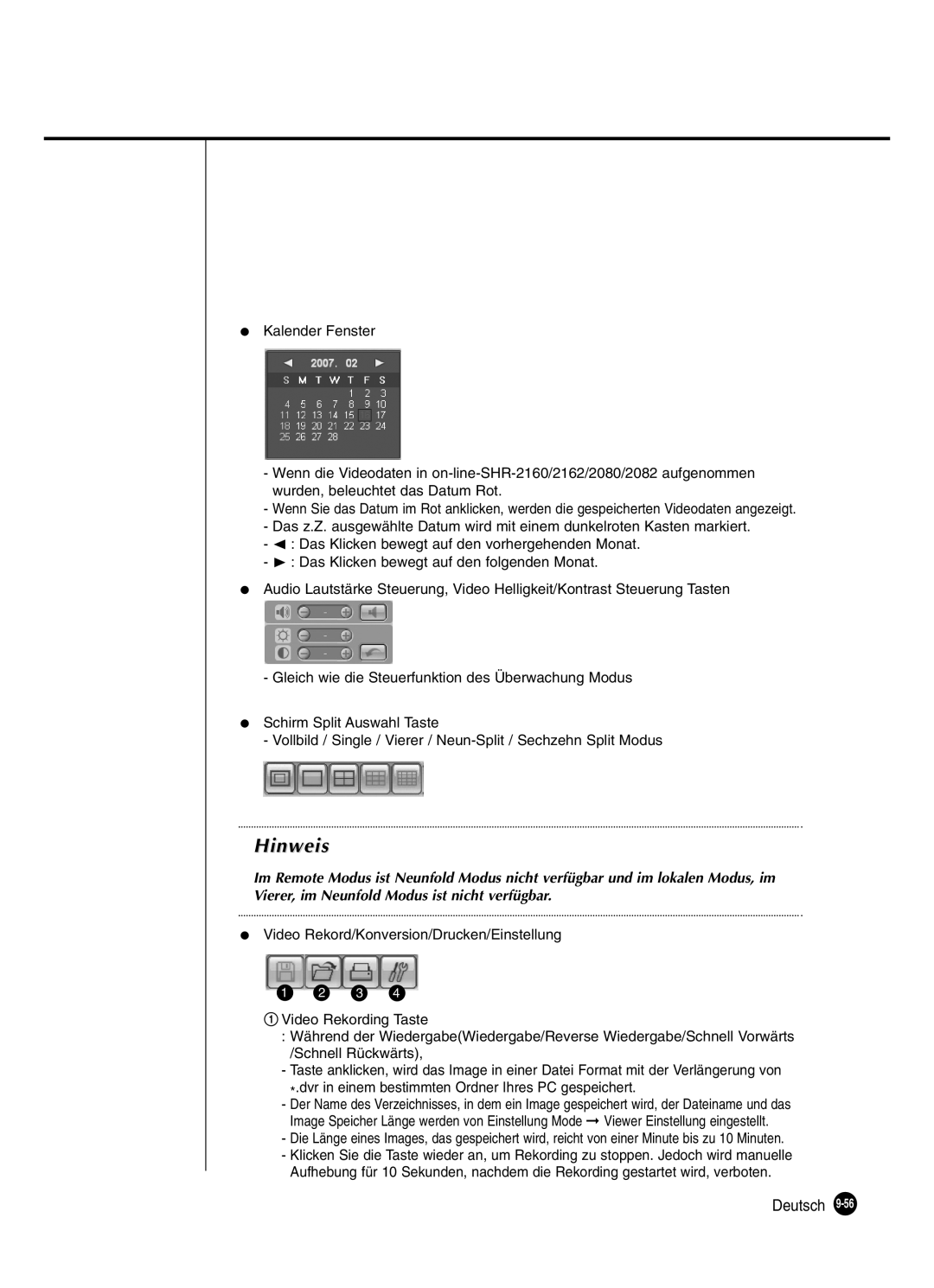 Samsung SHR-2162P250, SHR-2082P250, SHR-2080P250, SHR-2160P250 manual Hinweis 