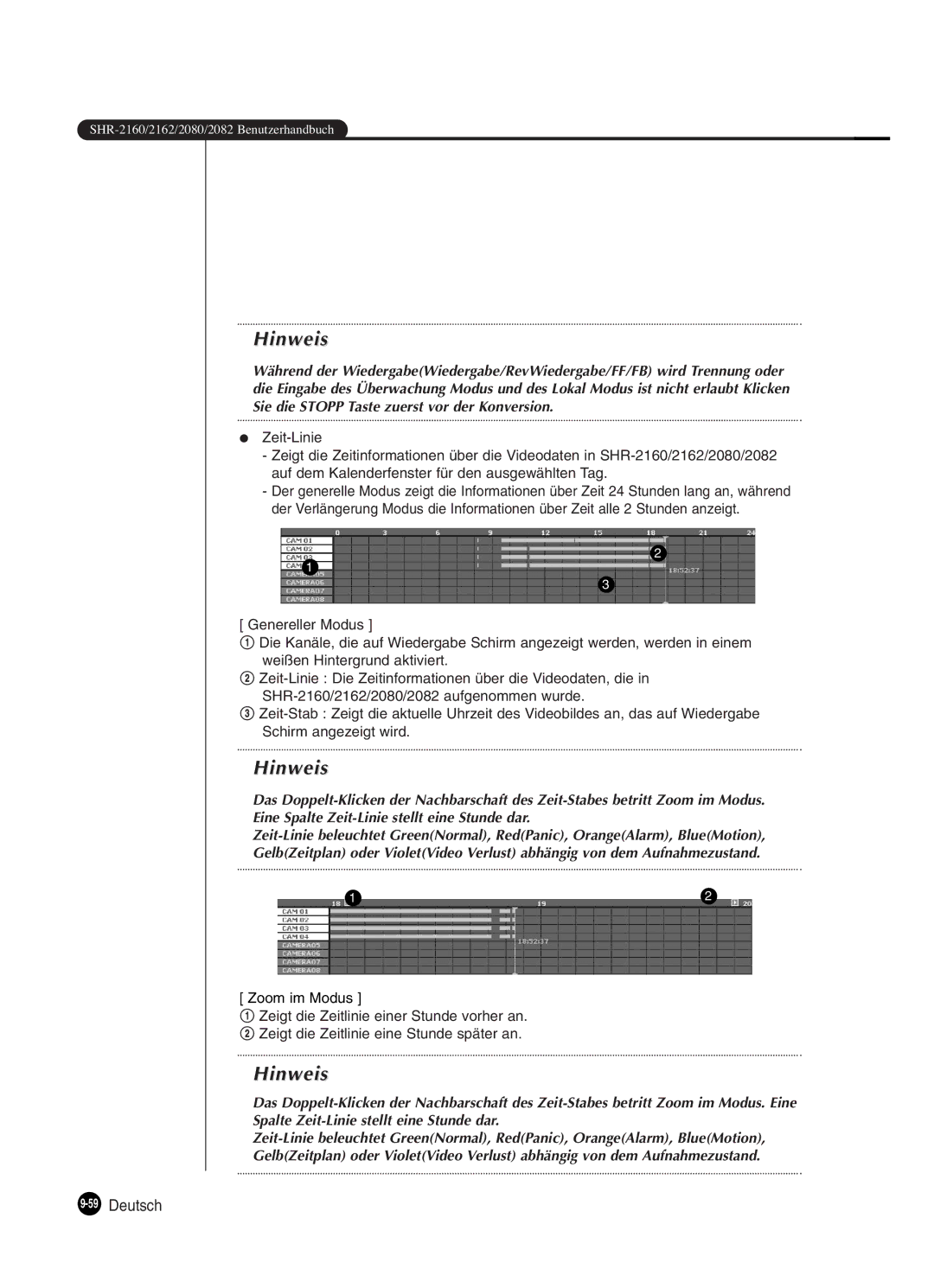 Samsung SHR-2082P250, SHR-2080P250, SHR-2160P250, SHR-2162P250 manual 59Deutsch, Zeit-Linie 