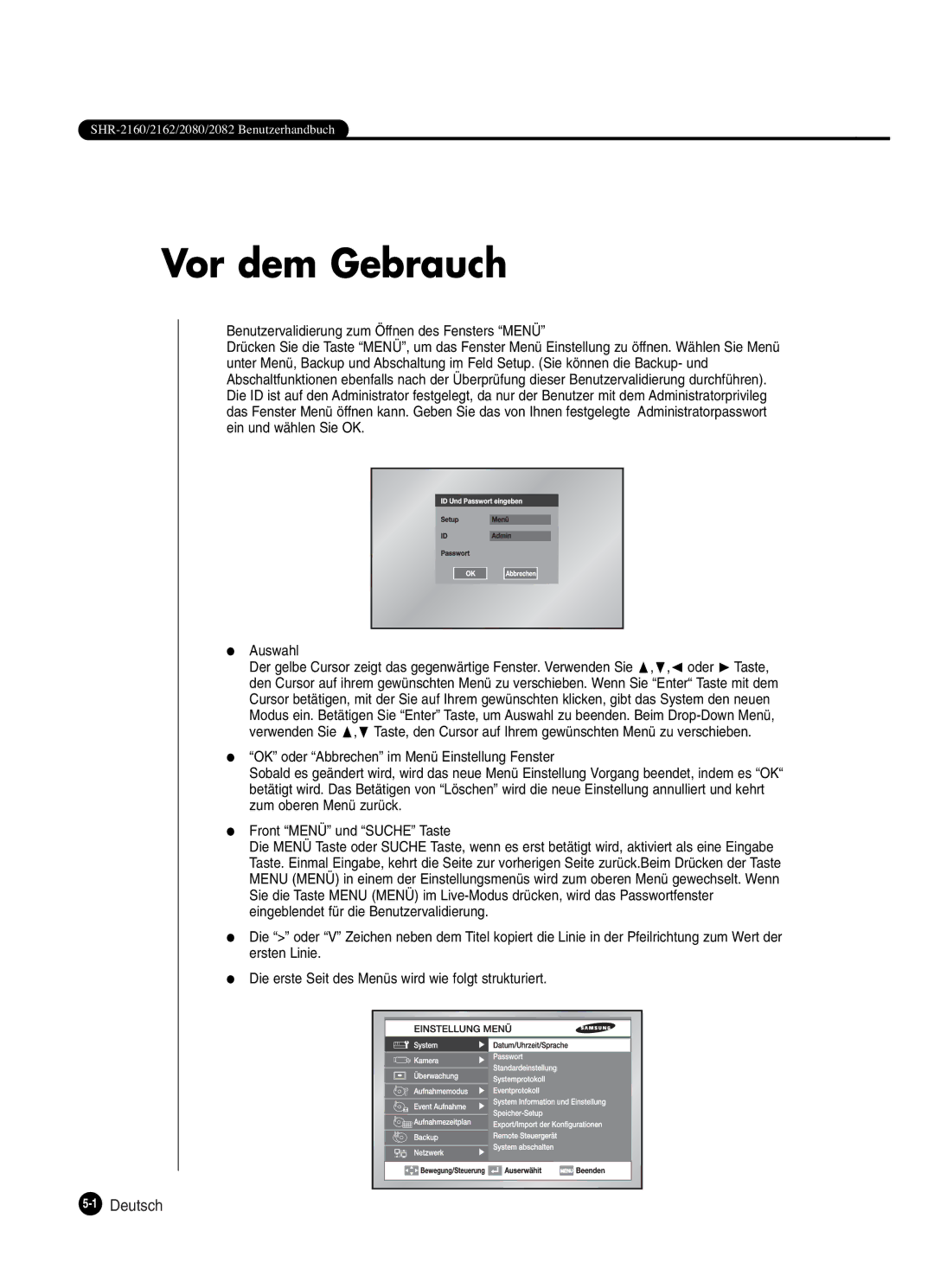 Samsung SHR-2160P250, SHR-2082P250, SHR-2080P250, SHR-2162P250 manual Vor dem Gebrauch, 1Deutsch 