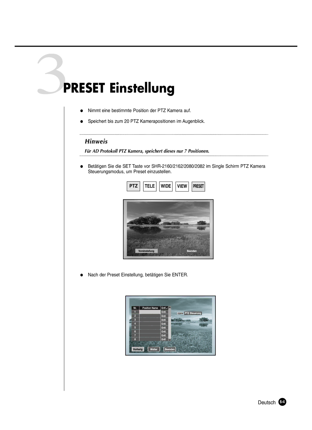 Samsung SHR-2162P250, SHR-2082P250, SHR-2080P250, SHR-2160P250 manual 3PRESET Einstellung, Deutsch 