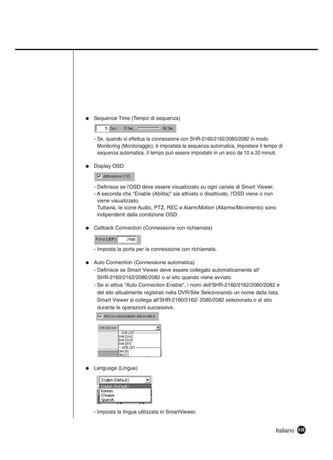 Samsung SHR-2162P250, SHR-2082P250, SHR-2080P250, SHR-2160P250 manual Sequence Time Tempo di sequenza 