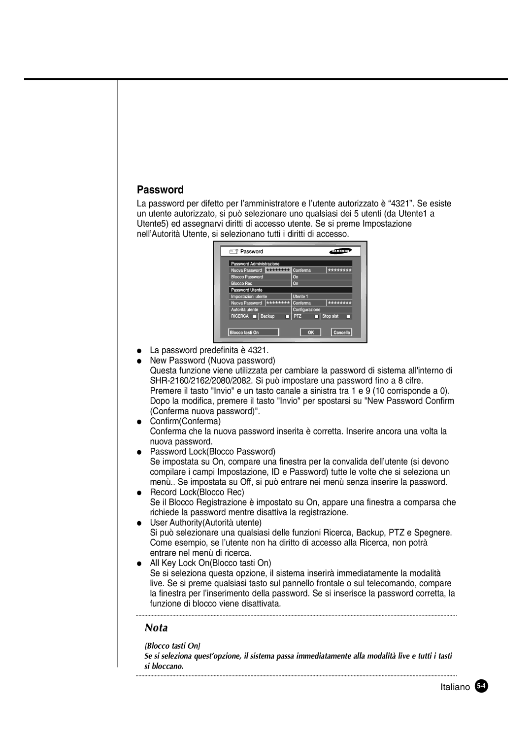 Samsung SHR-2082P250, SHR-2080P250, SHR-2160P250, SHR-2162P250 manual Password 