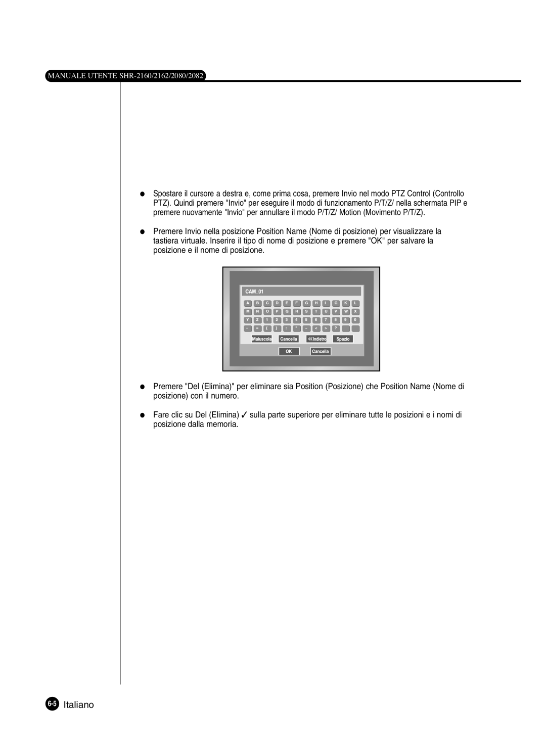 Samsung SHR-2082P250, SHR-2080P250, SHR-2160P250, SHR-2162P250 manual 5Italiano 