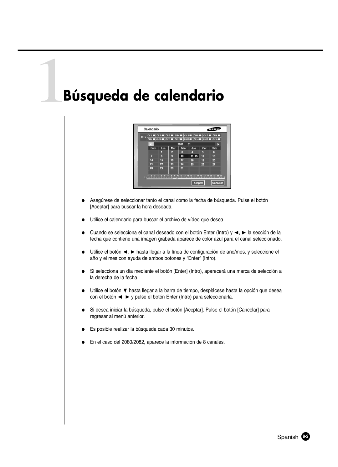 Samsung SHR-2160P2/XEC, SHR-2162P, SHR-2160P/XEC, SHR-2080P2/XEC manual 1Búsqueda de calendario, Spanish 