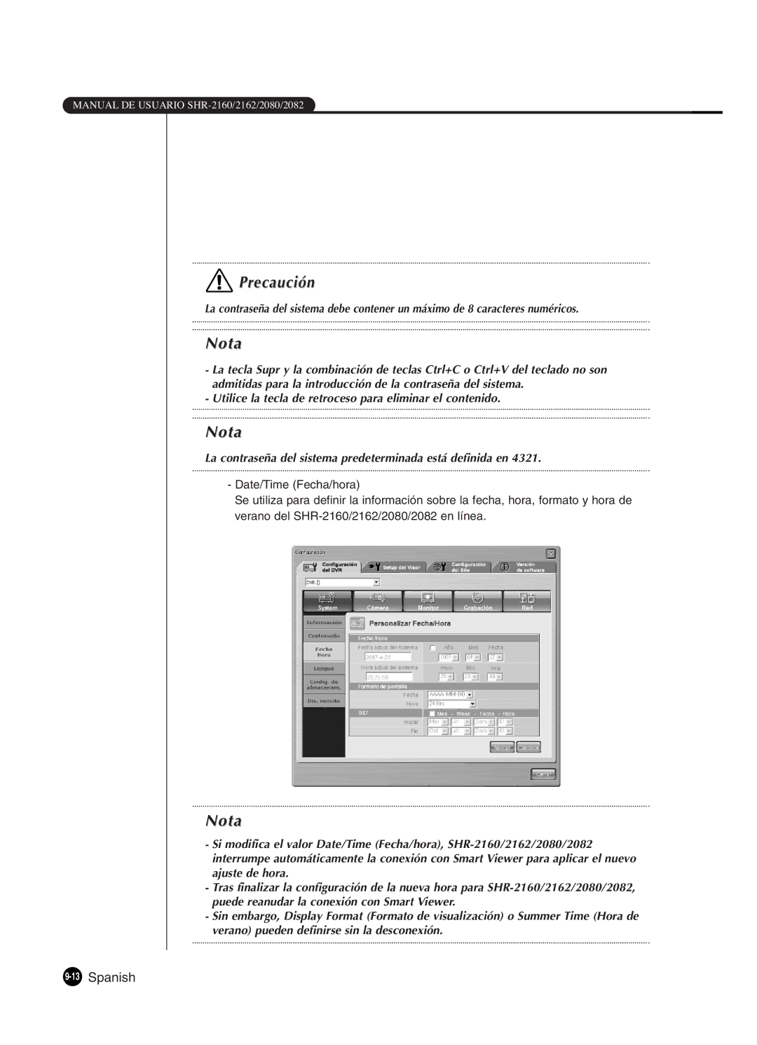 Samsung SHR-2162P, SHR-2160P2/XEC, SHR-2160P/XEC manual La contraseña del sistema predeterminada está definida en 