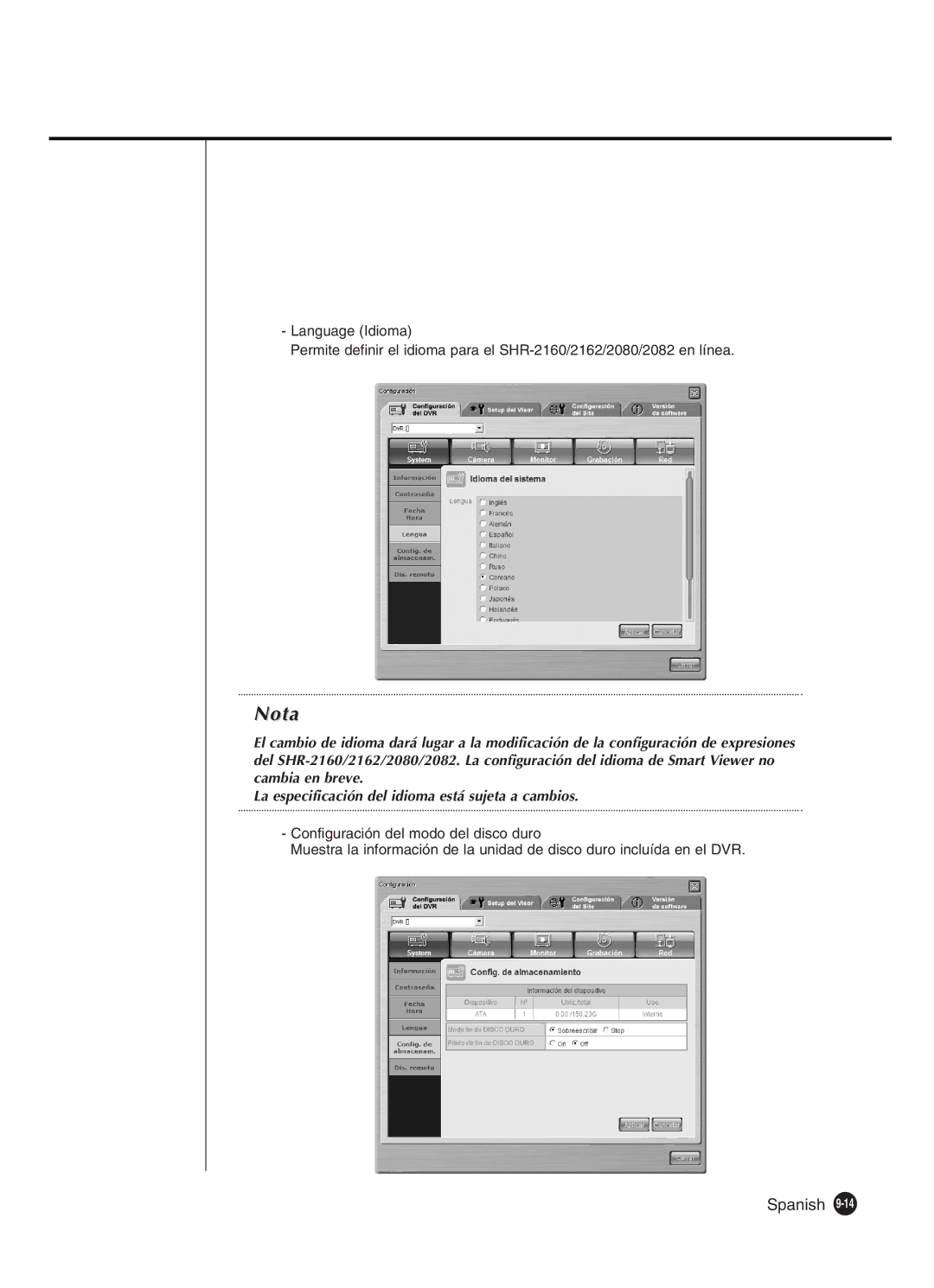 Samsung SHR-2162P, SHR-2160P2/XEC, SHR-2160P/XEC, SHR-2080P2/XEC manual Nota 