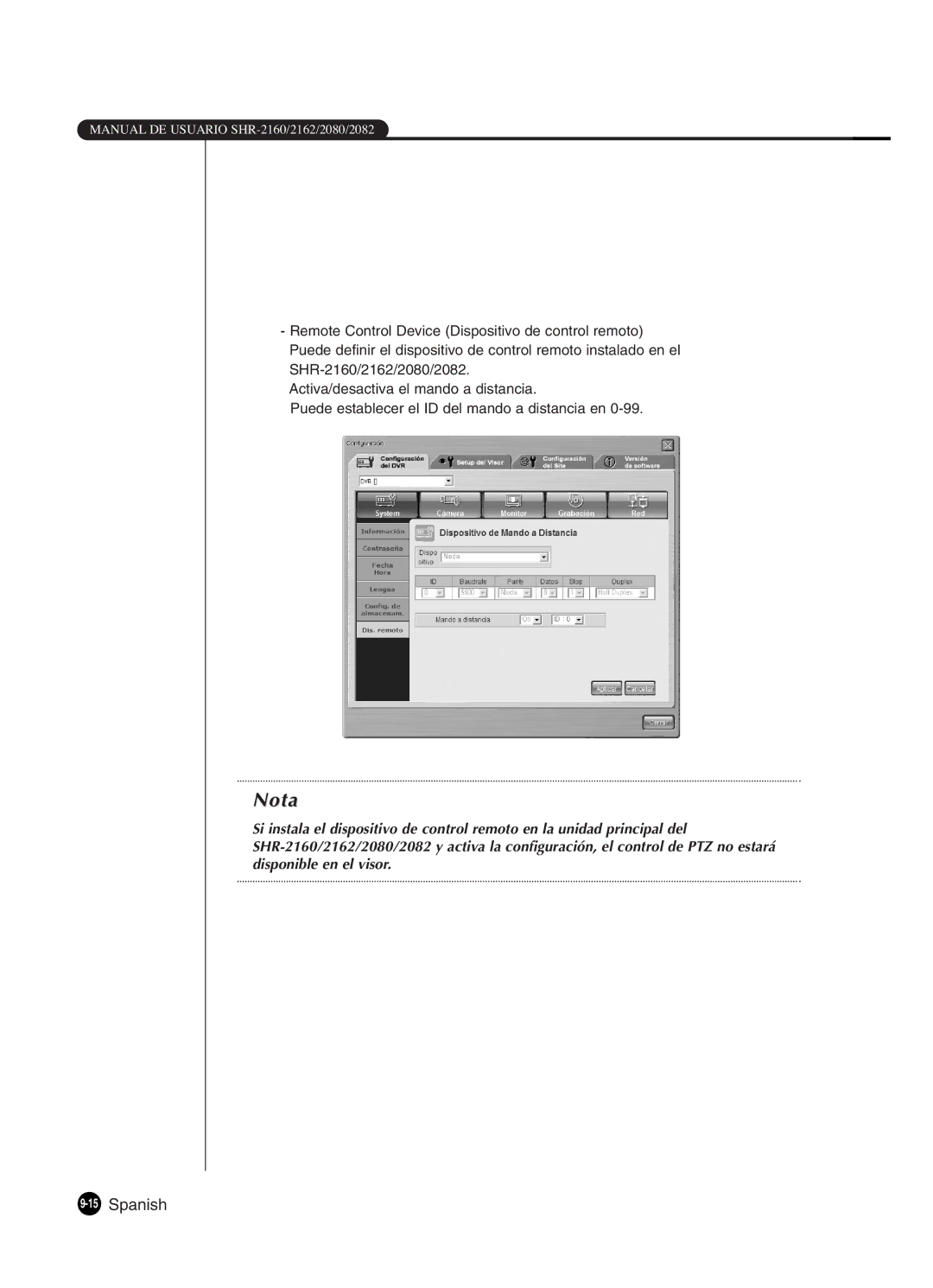 Samsung SHR-2160P2/XEC, SHR-2162P, SHR-2160P/XEC, SHR-2080P2/XEC manual 15Spanish 