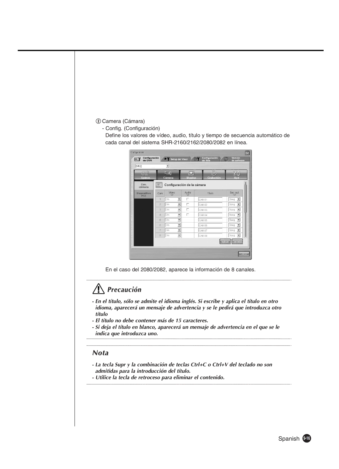 Samsung SHR-2160P/XEC, SHR-2162P, SHR-2160P2/XEC, SHR-2080P2/XEC manual Precaución 