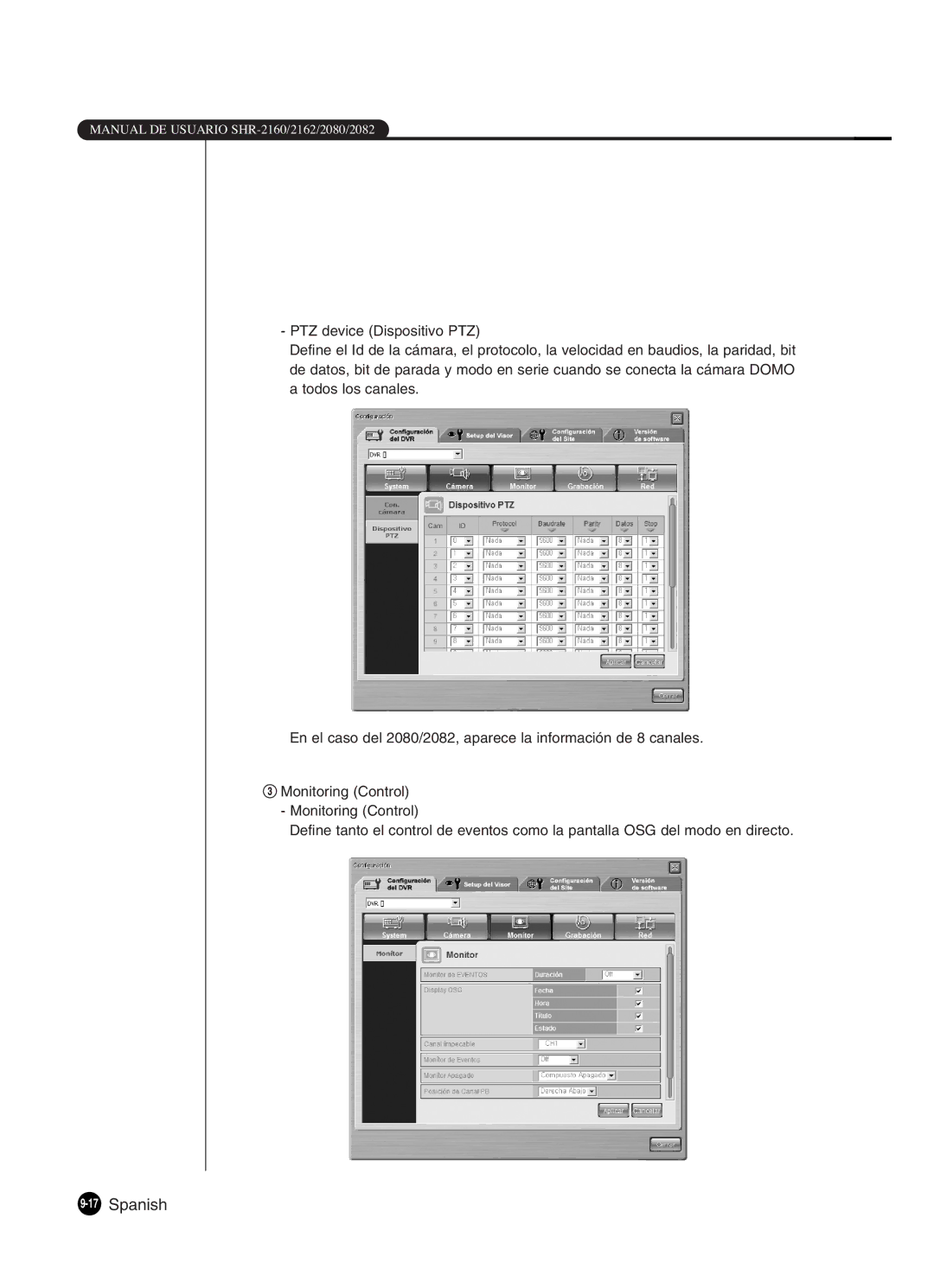 Samsung SHR-2080P2/XEC, SHR-2162P, SHR-2160P2/XEC, SHR-2160P/XEC manual 17Spanish 