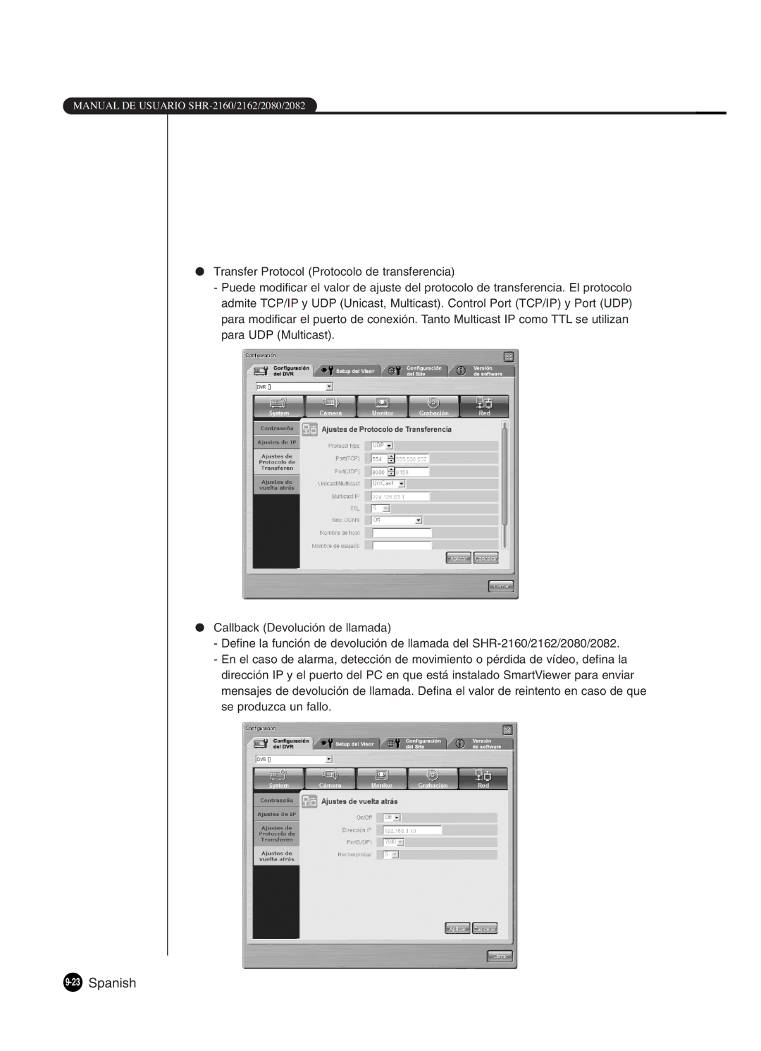 Samsung SHR-2162P, SHR-2160P2/XEC, SHR-2160P/XEC, SHR-2080P2/XEC manual 23Spanish 