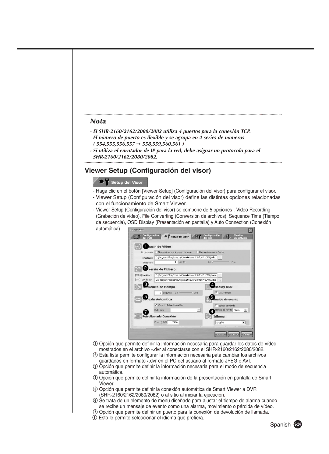 Samsung SHR-2162P, SHR-2160P2/XEC, SHR-2160P/XEC, SHR-2080P2/XEC manual Viewer Setup Configuración del visor 