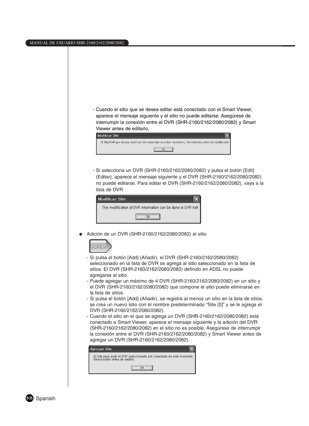 Samsung SHR-2160P2/XEC, SHR-2162P, SHR-2160P/XEC, SHR-2080P2/XEC manual 35Spanish 