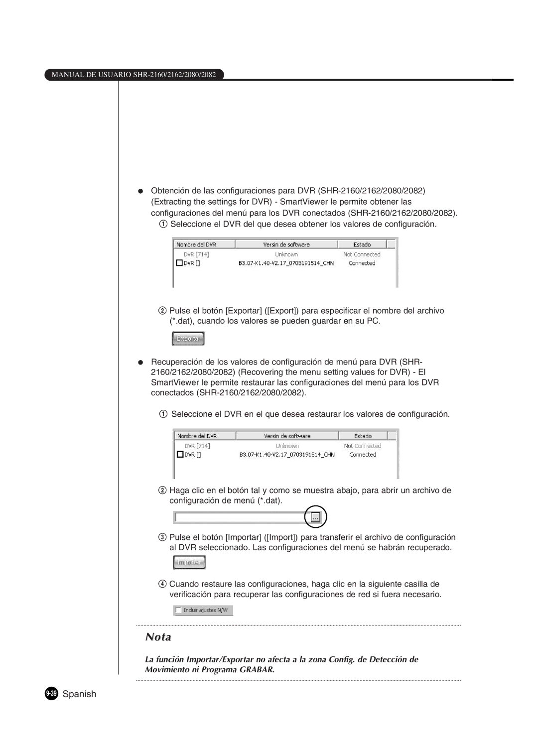 Samsung SHR-2162P, SHR-2160P2/XEC, SHR-2160P/XEC, SHR-2080P2/XEC manual Nota 