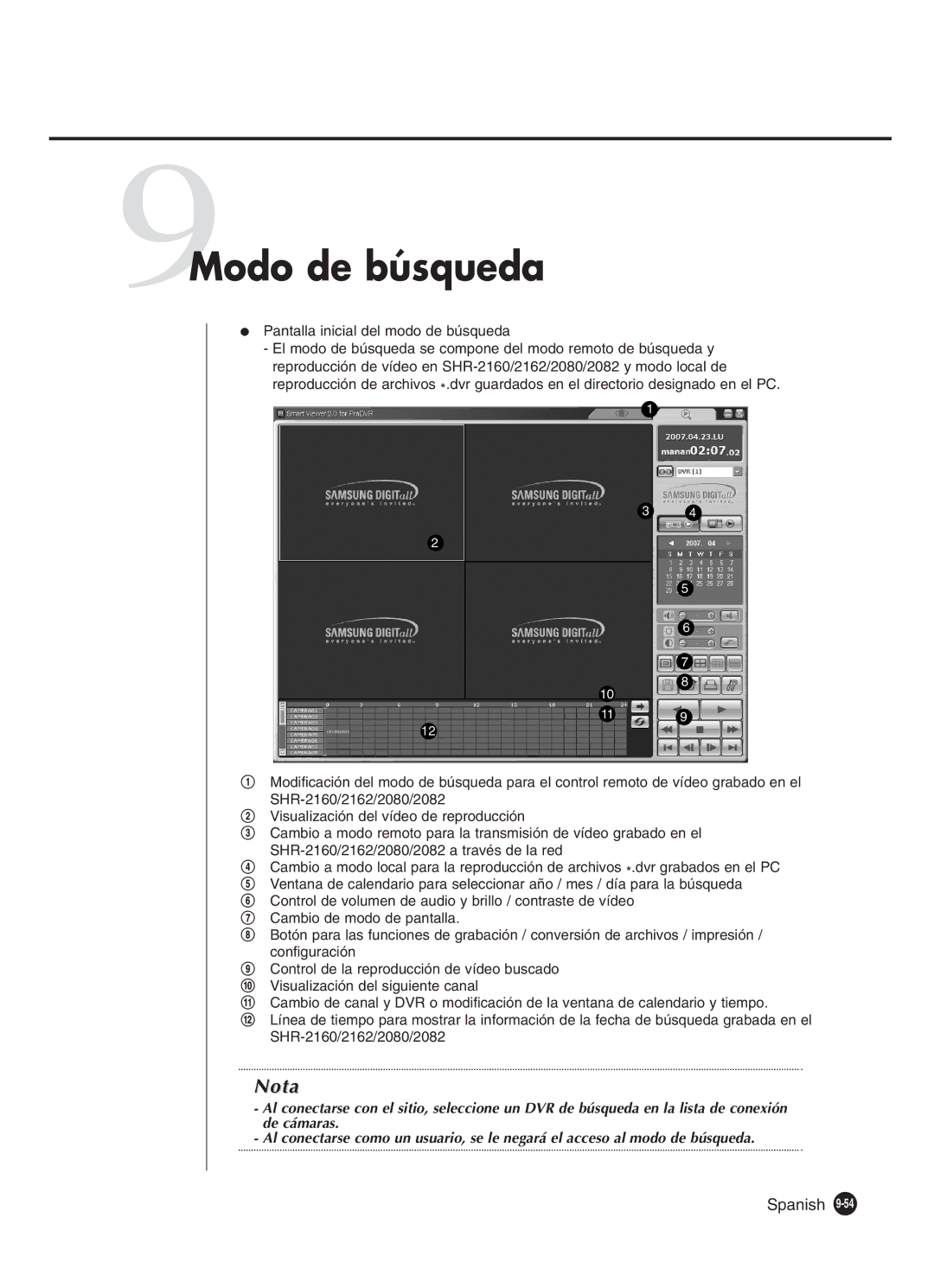 Samsung SHR-2162P, SHR-2160P2/XEC, SHR-2160P/XEC, SHR-2080P2/XEC 9Modo de búsqueda, Pantalla inicial del modo de búsqueda 