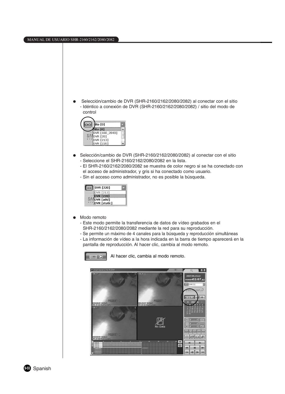 Samsung SHR-2160P2/XEC, SHR-2162P, SHR-2160P/XEC, SHR-2080P2/XEC manual 55Spanish 