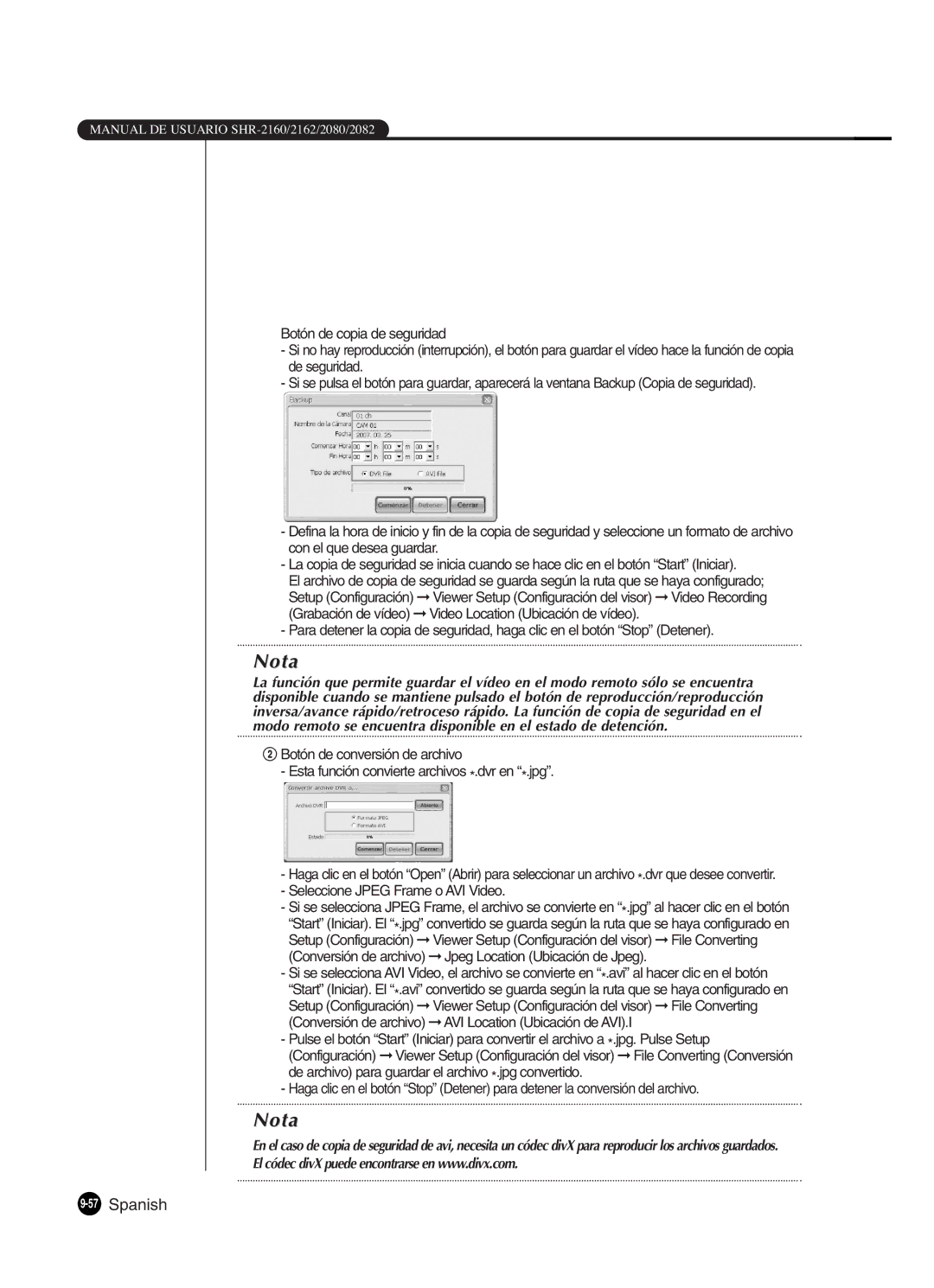 Samsung SHR-2080P2/XEC, SHR-2162P, SHR-2160P2/XEC, SHR-2160P/XEC manual 57Spanish 