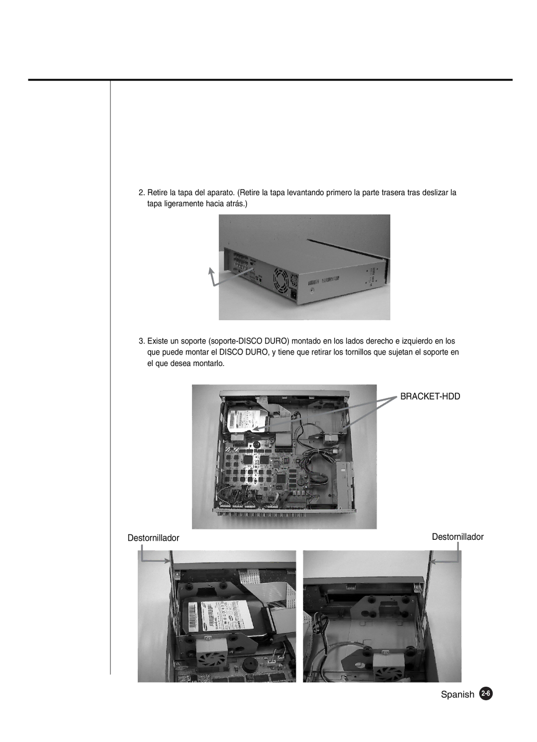 Samsung SHR-2160P/XEC, SHR-2162P, SHR-2160P2/XEC, SHR-2080P2/XEC manual Bracket-Hdd, Destornillador 