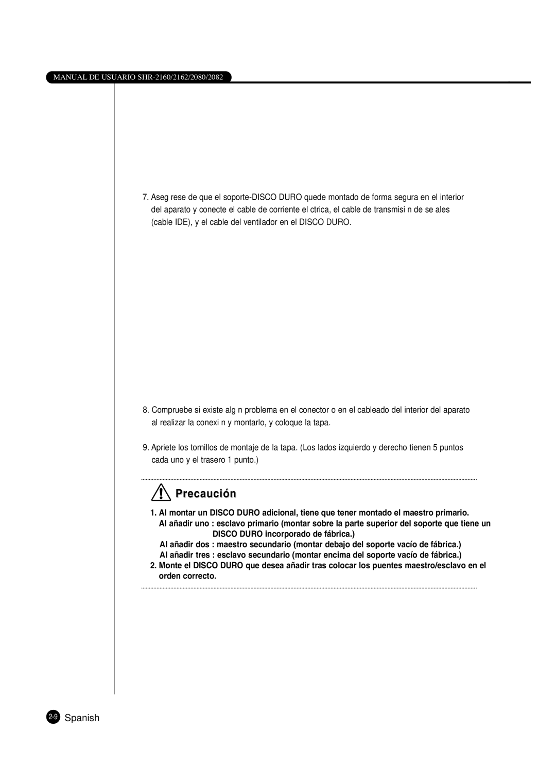 Samsung SHR-2162P, SHR-2160P2/XEC, SHR-2160P/XEC, SHR-2080P2/XEC manual Precaución 