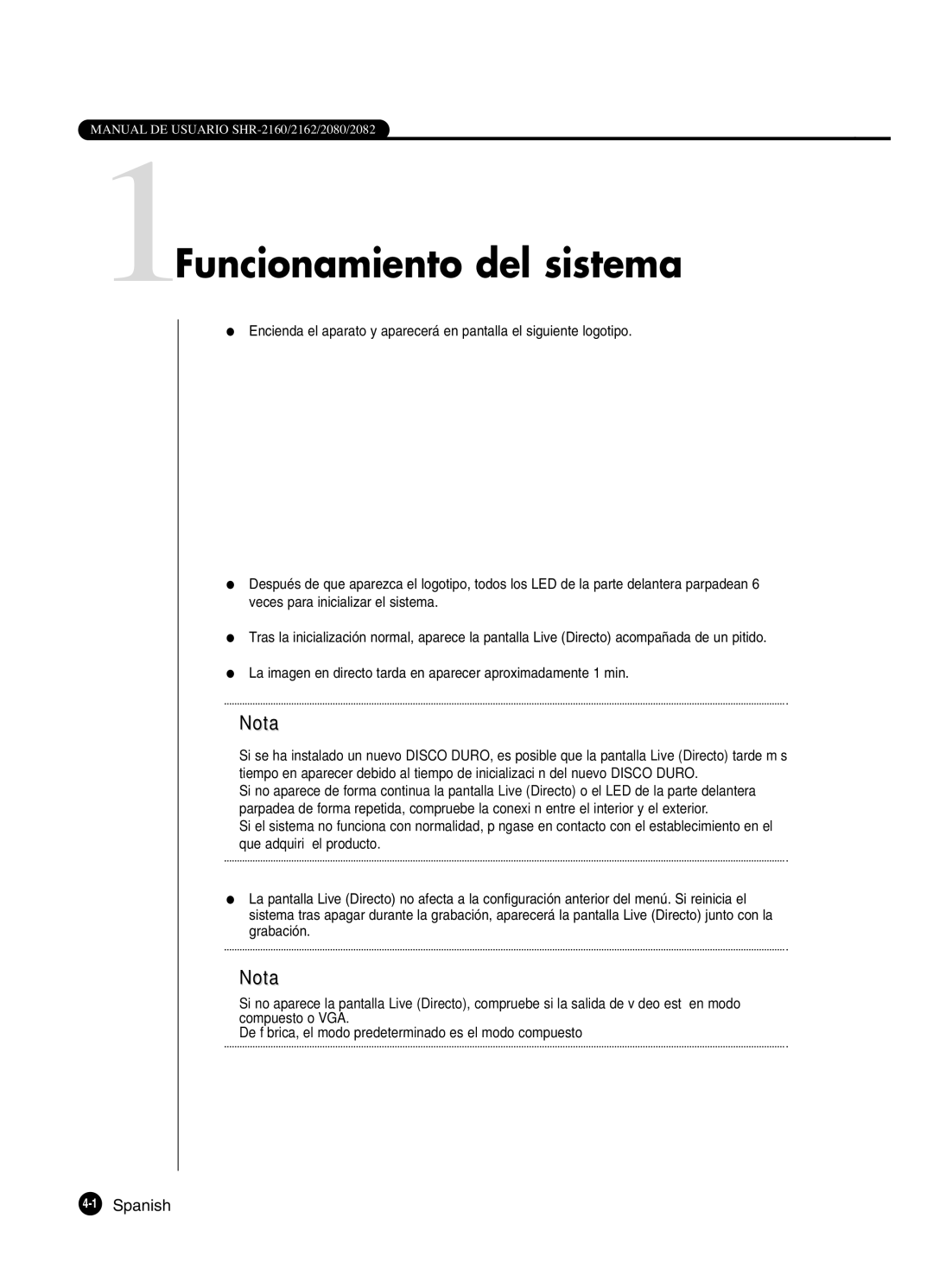 Samsung SHR-2160P/XEC, SHR-2162P, SHR-2160P2/XEC, SHR-2080P2/XEC manual 1Funcionamiento del sistema, 1Spanish 