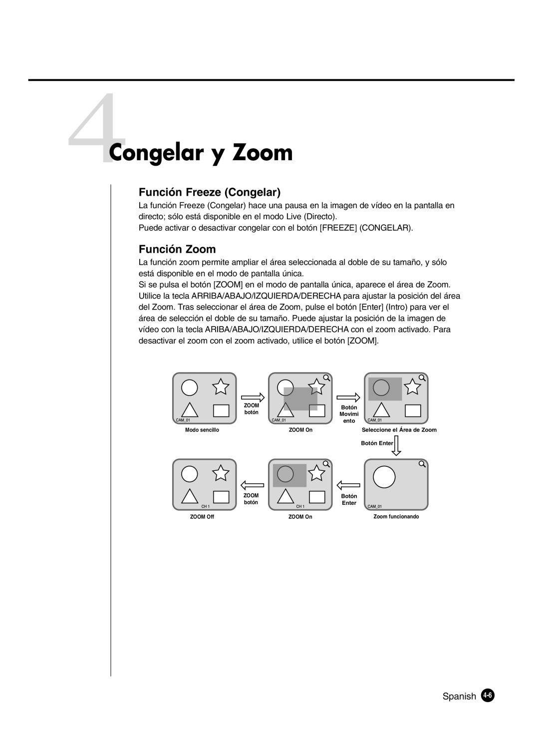 Samsung SHR-2160P/XEC, SHR-2162P, SHR-2160P2/XEC, SHR-2080P2/XEC 4Congelar y Zoom, Función Freeze Congelar, Función Zoom 