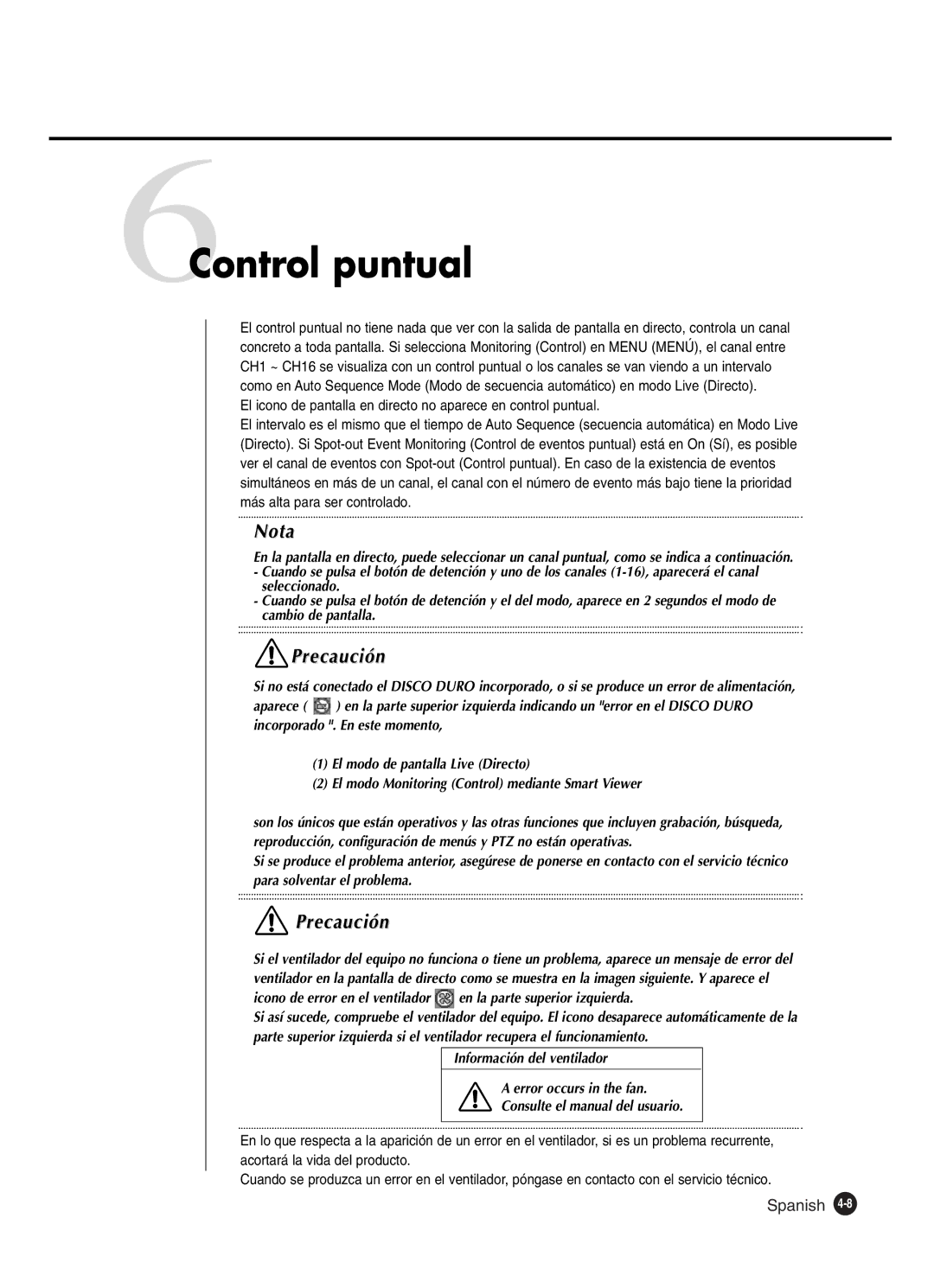 Samsung SHR-2162P, SHR-2160P2/XEC, SHR-2160P/XEC, SHR-2080P2/XEC manual 6Control puntual 