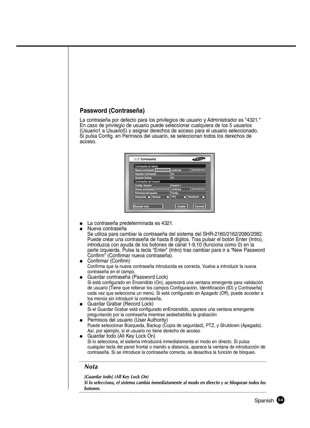 Samsung SHR-2162P, SHR-2160P2/XEC, SHR-2160P/XEC, SHR-2080P2/XEC manual Password Contraseña 