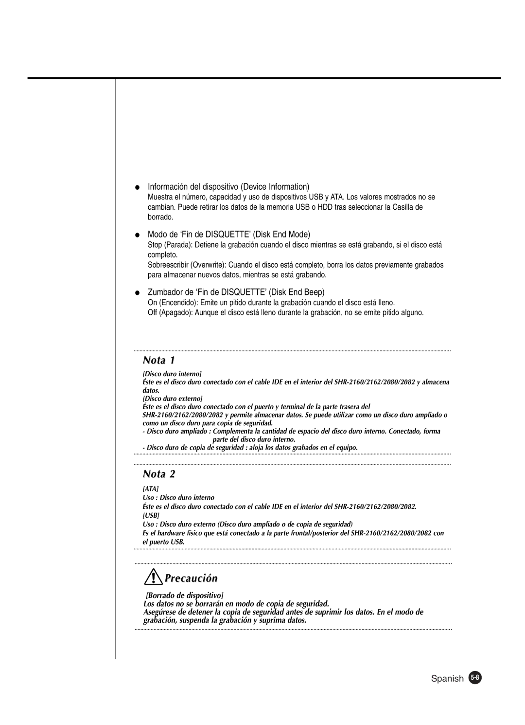 Samsung SHR-2162P, SHR-2160P manual Información del dispositivo Device Information, Modo de ‘Fin de DISQUETTE’ Disk End Mode 