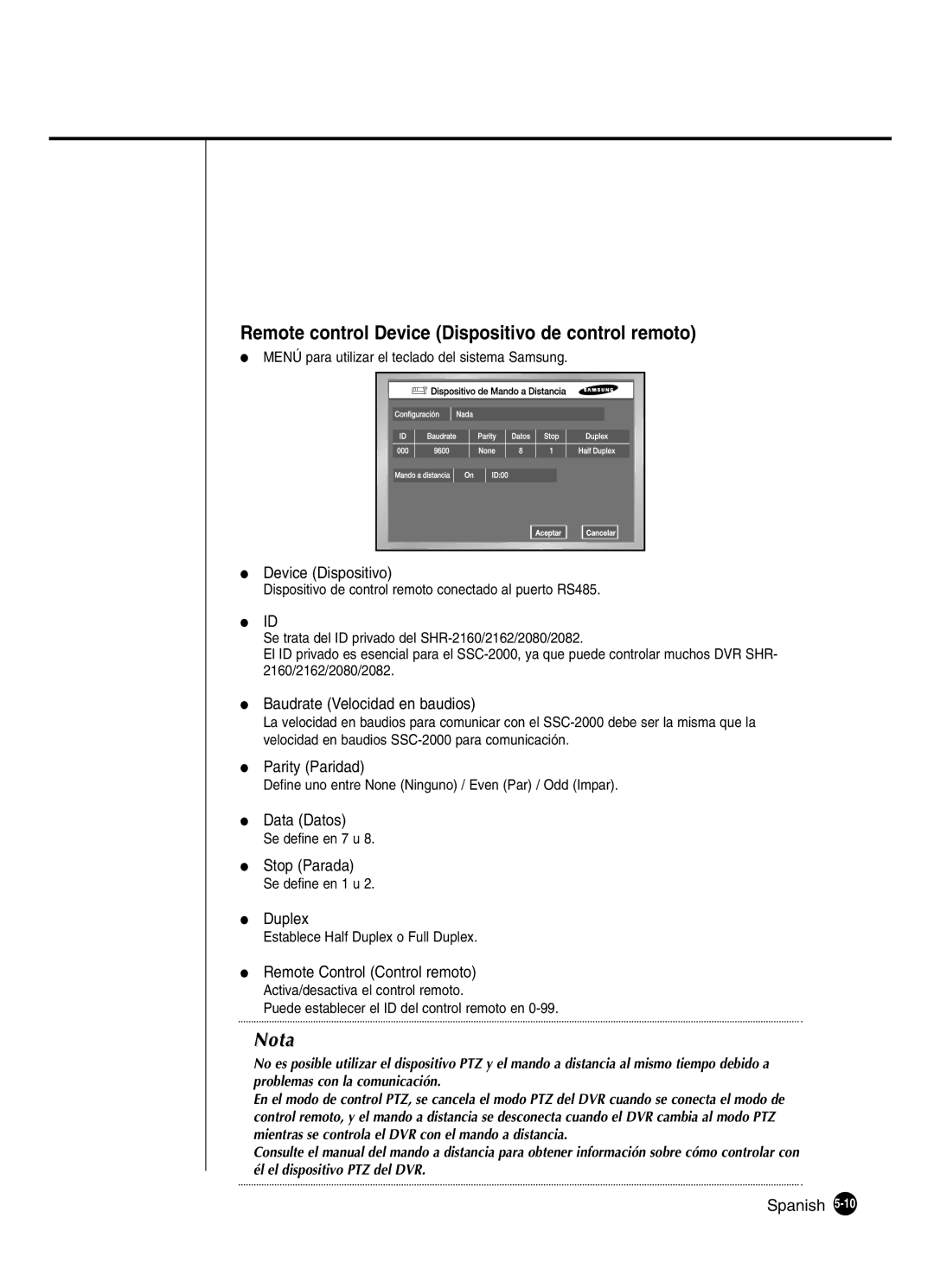 Samsung SHR-2160P2/XEC, SHR-2162P, SHR-2160P/XEC, SHR-2080P2/XEC manual Remote control Device Dispositivo de control remoto 