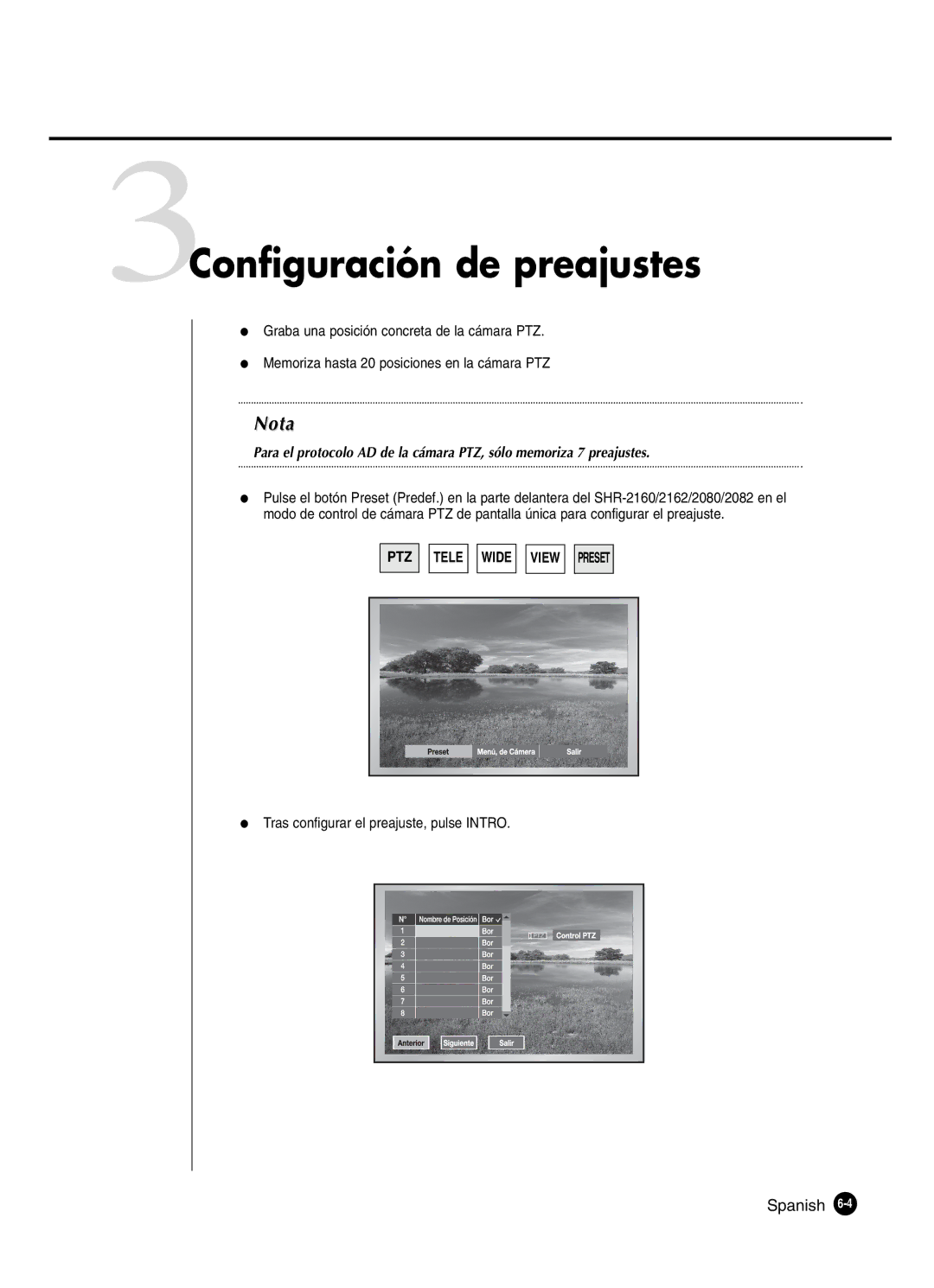 Samsung SHR-2162P, SHR-2160P2/XEC, SHR-2160P/XEC 3Configuración de preajustes, Tras configurar el preajuste, pulse Intro 