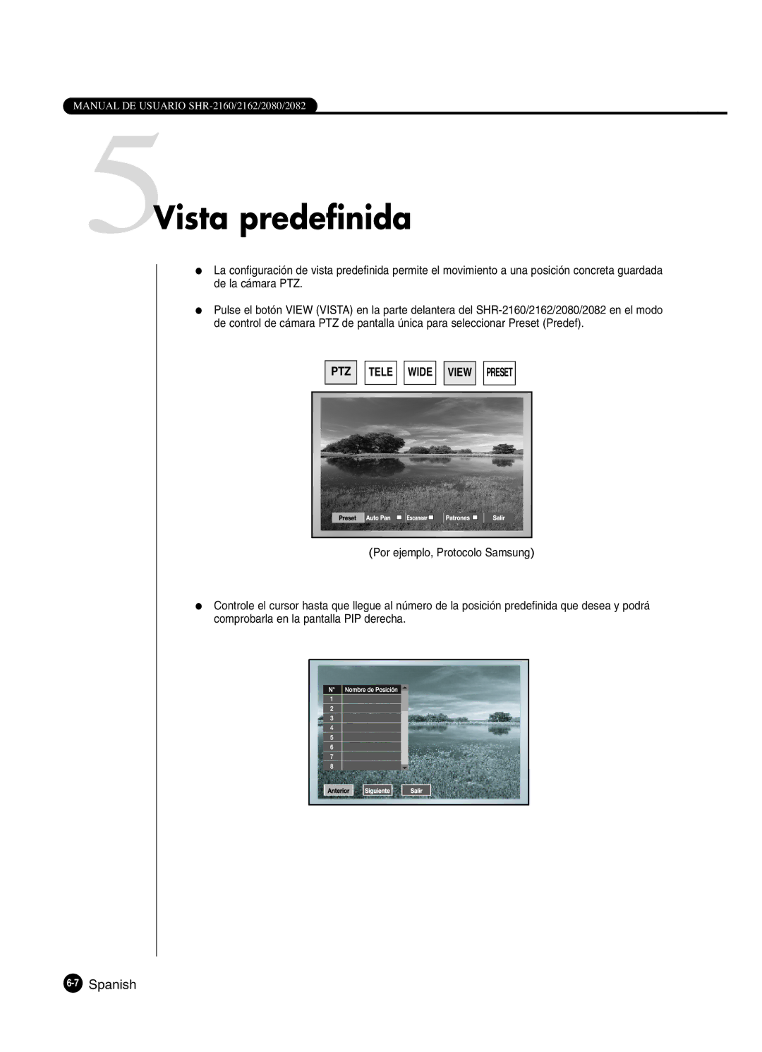 Samsung SHR-2160P/XEC, SHR-2162P, SHR-2160P2/XEC, SHR-2080P2/XEC manual 5Vista predefinida, 7Spanish 