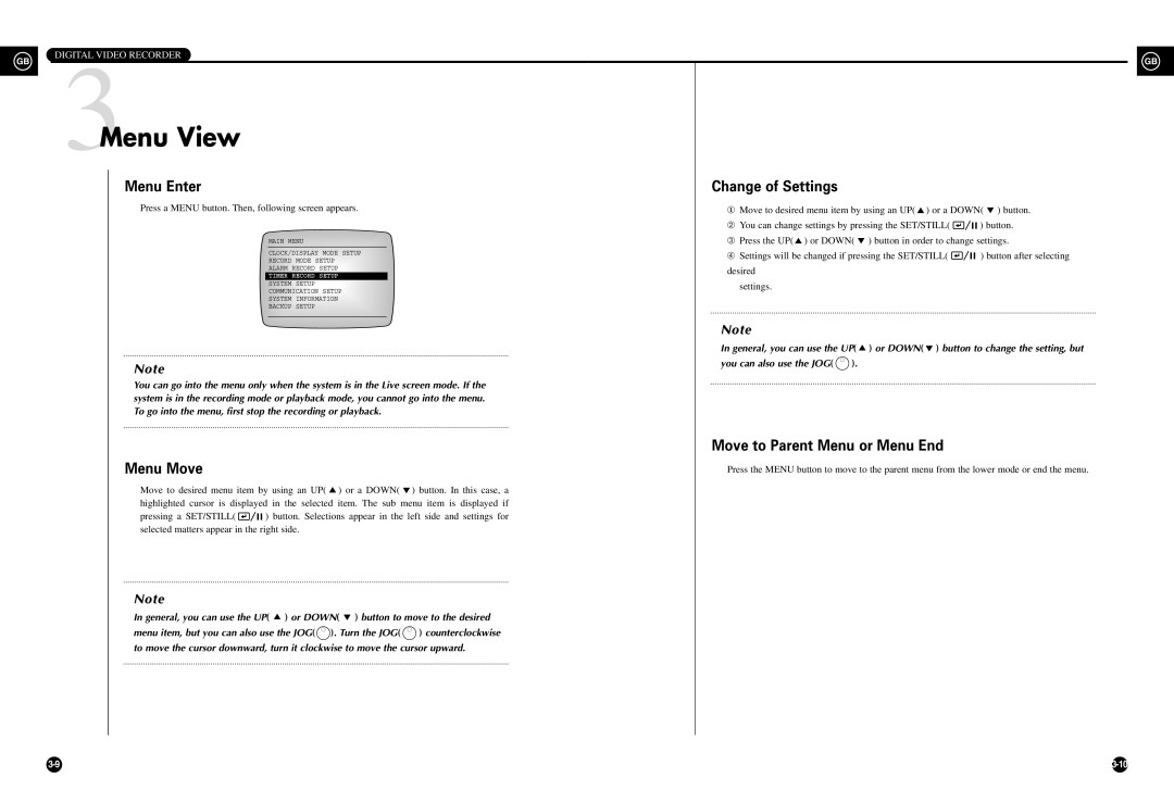 Samsung SHR-3010 user manual 3Menu View, Menu Enter Change of Settings, Move to Parent Menu or Menu End Menu Move 