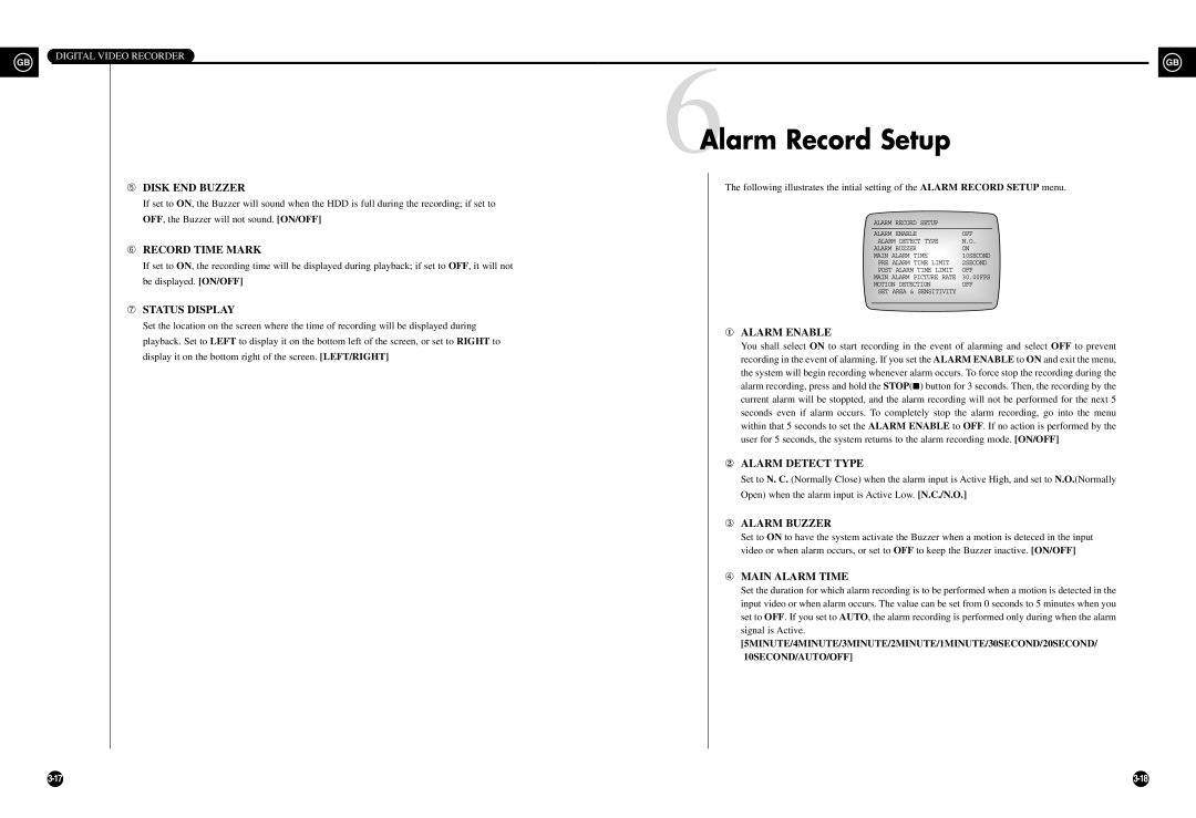 Samsung SHR-3010 user manual 6Alarm Record Setup 