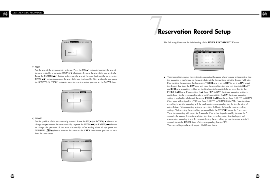 Samsung SHR-3010 user manual 7Reservation Record Setup, Size, Left, Move 