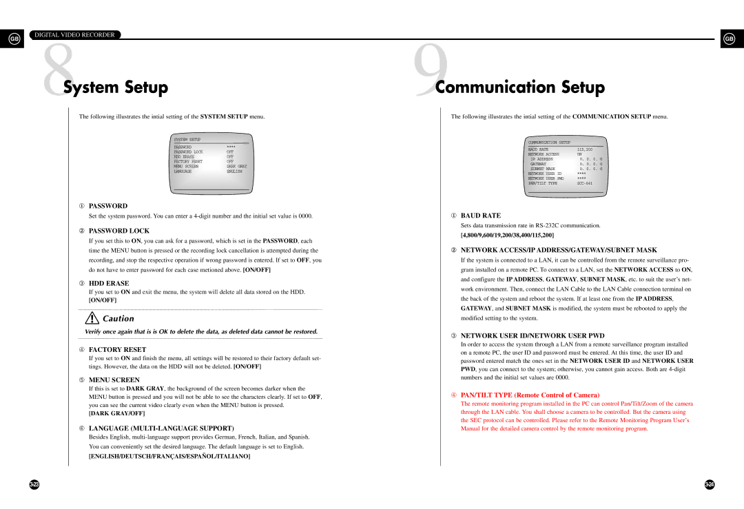 Samsung SHR-3010 user manual System Setup Communication Setup 