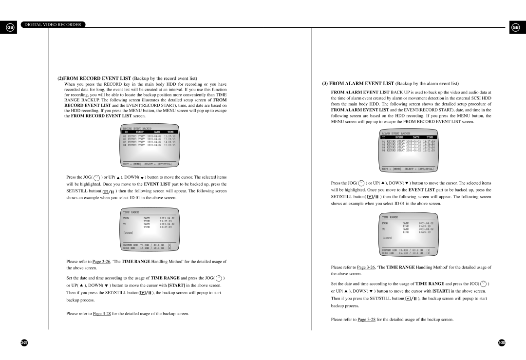 Samsung SHR-3010 user manual 2FROM Record Event List Backup by the record event list 