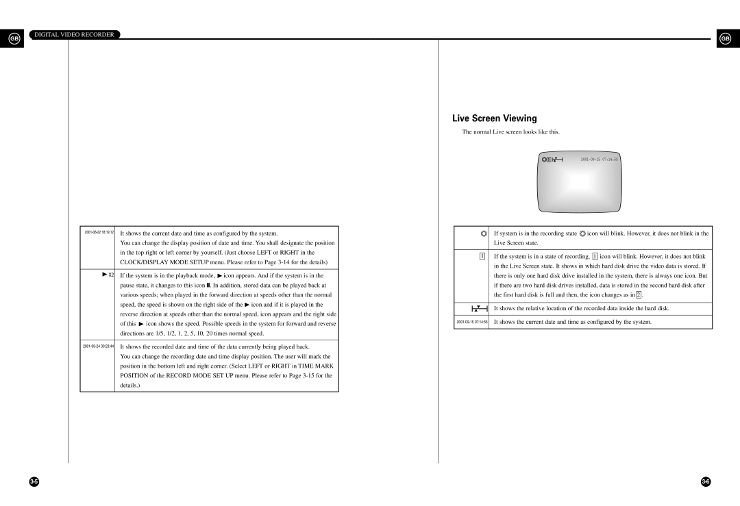Samsung SHR-3010 user manual Live Screen Viewing, Digital Video Recorder 
