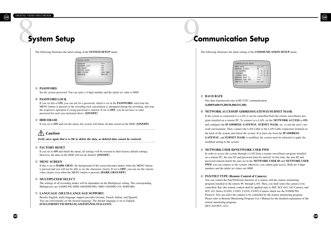 Samsung SHR-3010P manual System Setup Communication Setup 