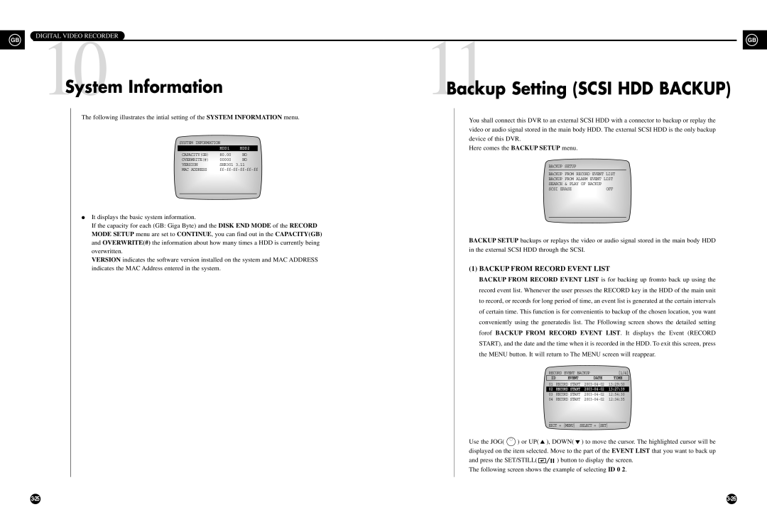 Samsung SHR-3010P manual System Information, Backup from Record Event List 